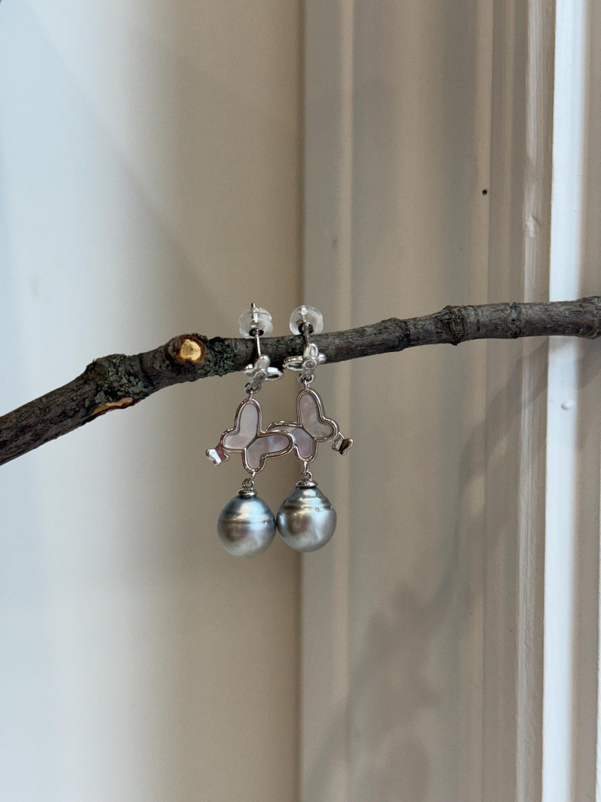 Tahitian silver pearls s925 silver butterfly earrings chandeliers for her office wear