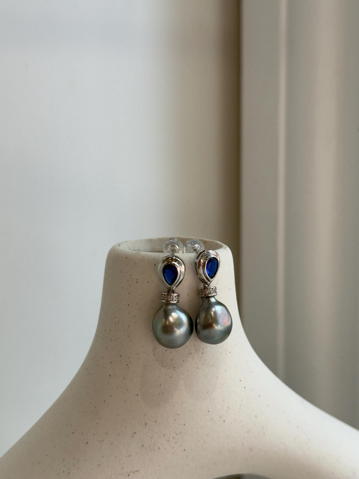 Tahitian platinum Keshi pearls s925 silver blue zircon cool earrings for her anniversary