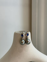 Tahitian platinum Keshi pearls s925 silver blue zircon cool earrings for her anniversary