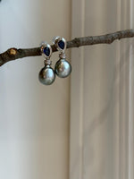 Tahitian platinum Keshi pearls s925 silver blue zircon cool earrings for her daily wear