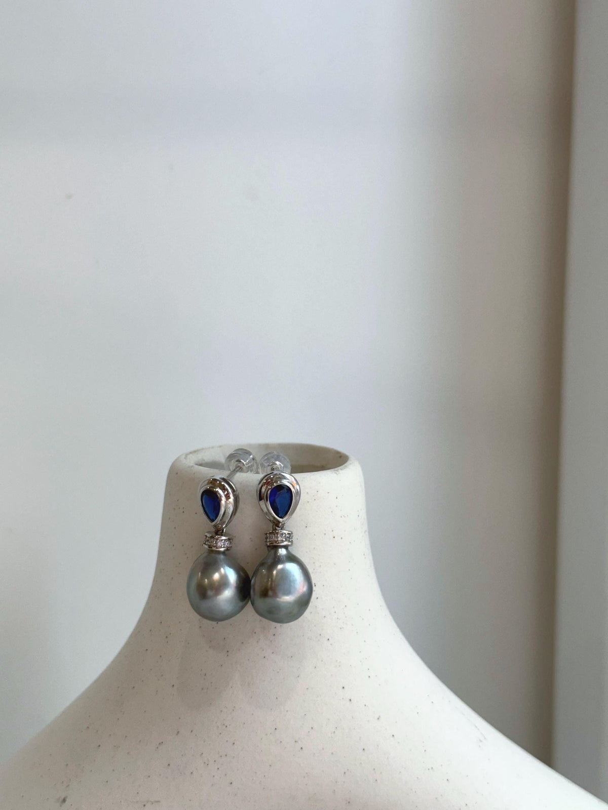 Tahitian platinum Keshi pearls s925 silver blue zircon cool earrings for her anniversary