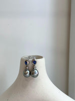Tahitian platinum Keshi pearls s925 silver blue zircon cool earrings for her anniversary