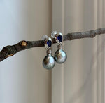 Tahitian platinum Keshi pearls s925 silver blue zircon cool earrings for her