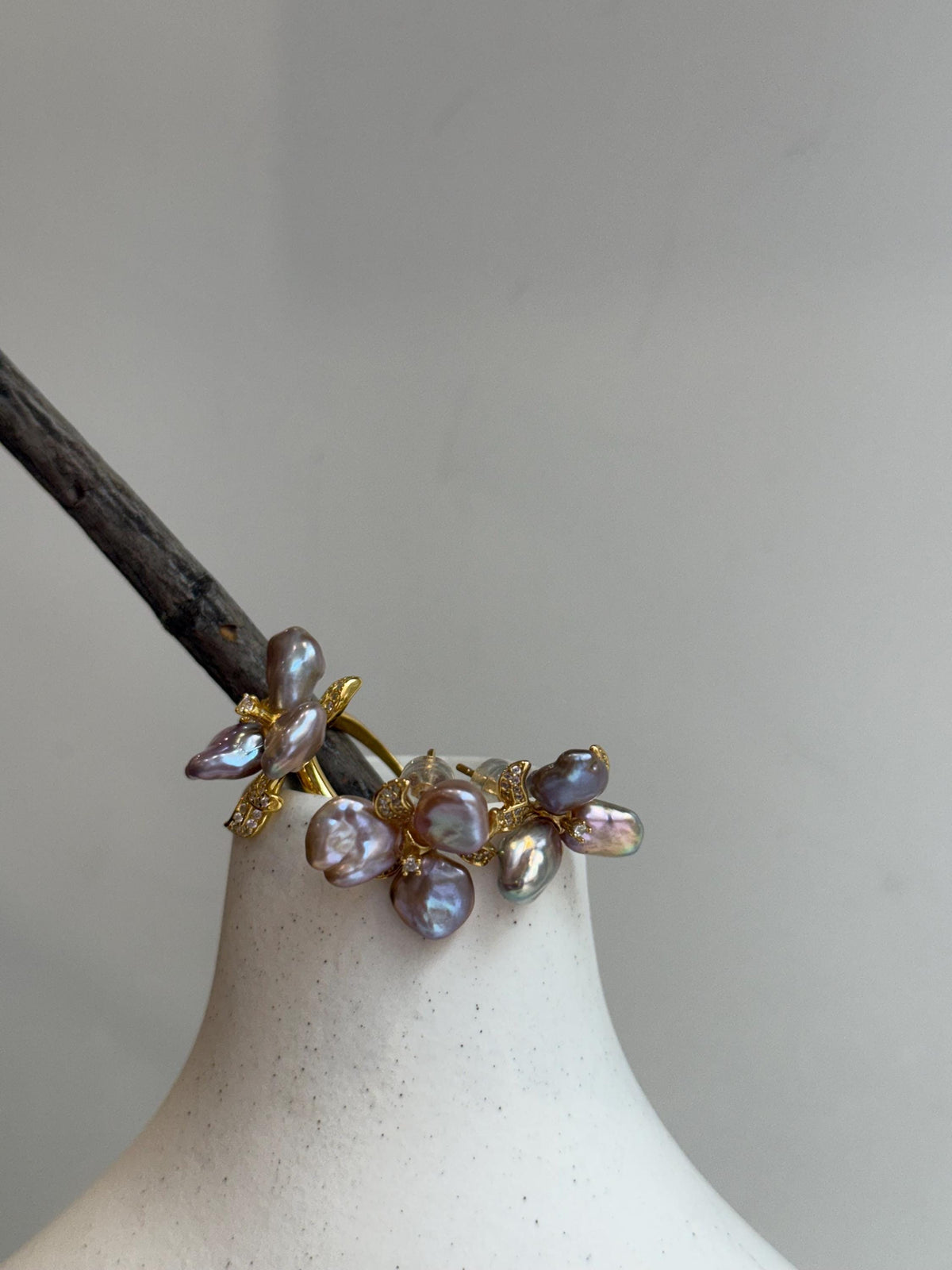 Whole set! strong luster freshwater metallic Keshi petal rose lavender Pearls s925 silver floral earrings & Ring set. 7.5-9mm