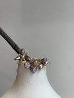 Whole set! strong luster freshwater metallic Keshi petal rose lavender Pearls s925 silver floral earrings & Ring set. 7.5-9mm