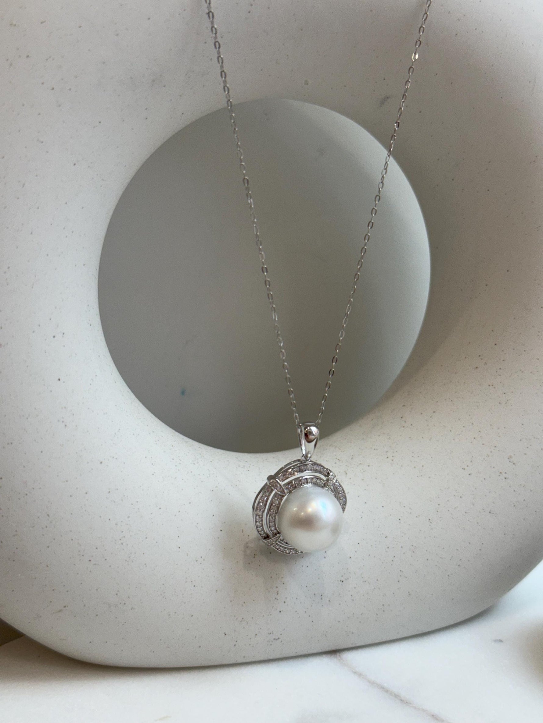 Australian ocean cold white pearl s925 silver pendant necklace set for her holiday gift