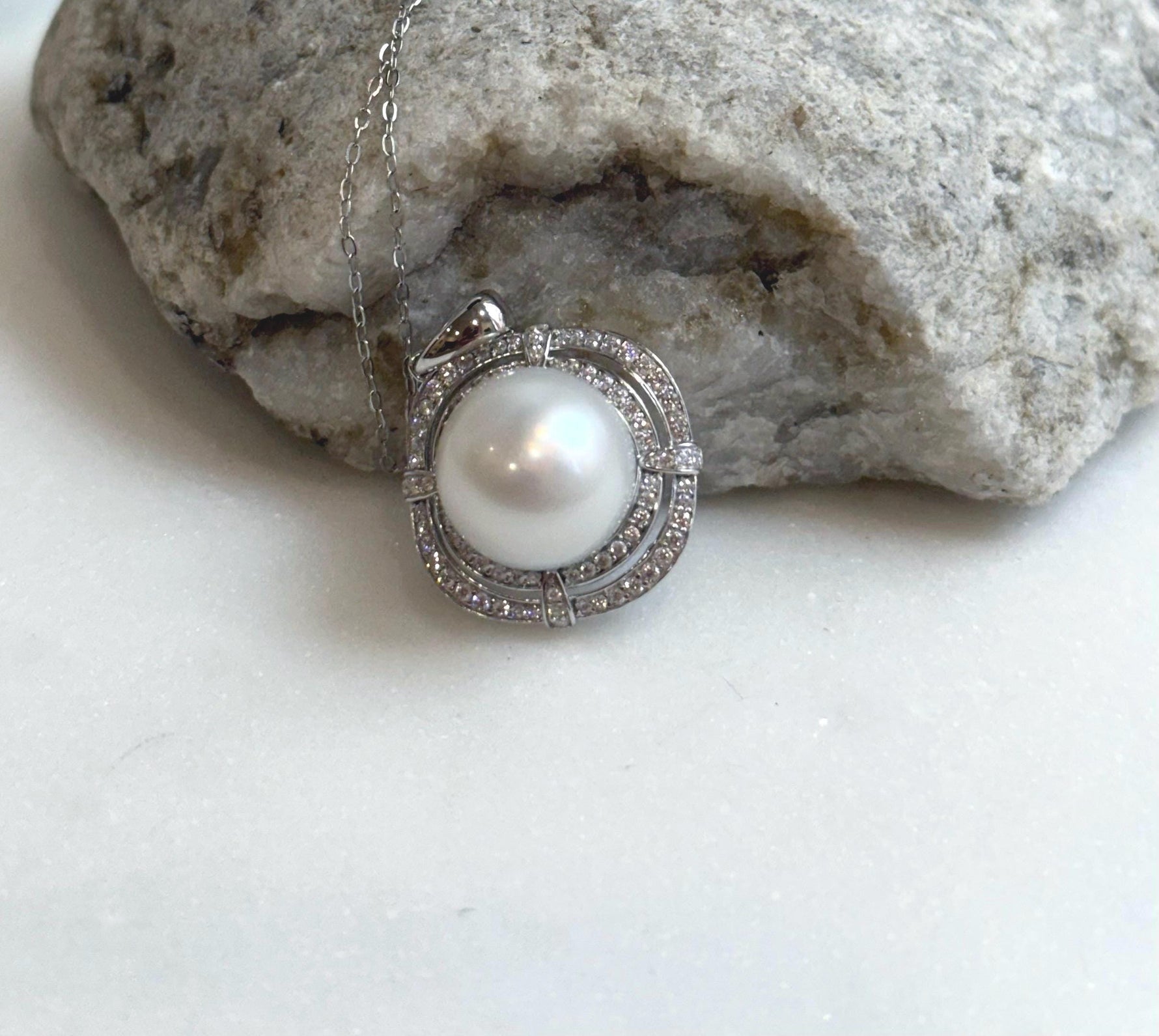 Australian ocean cold white pearl s925 silver pendant necklace set for her