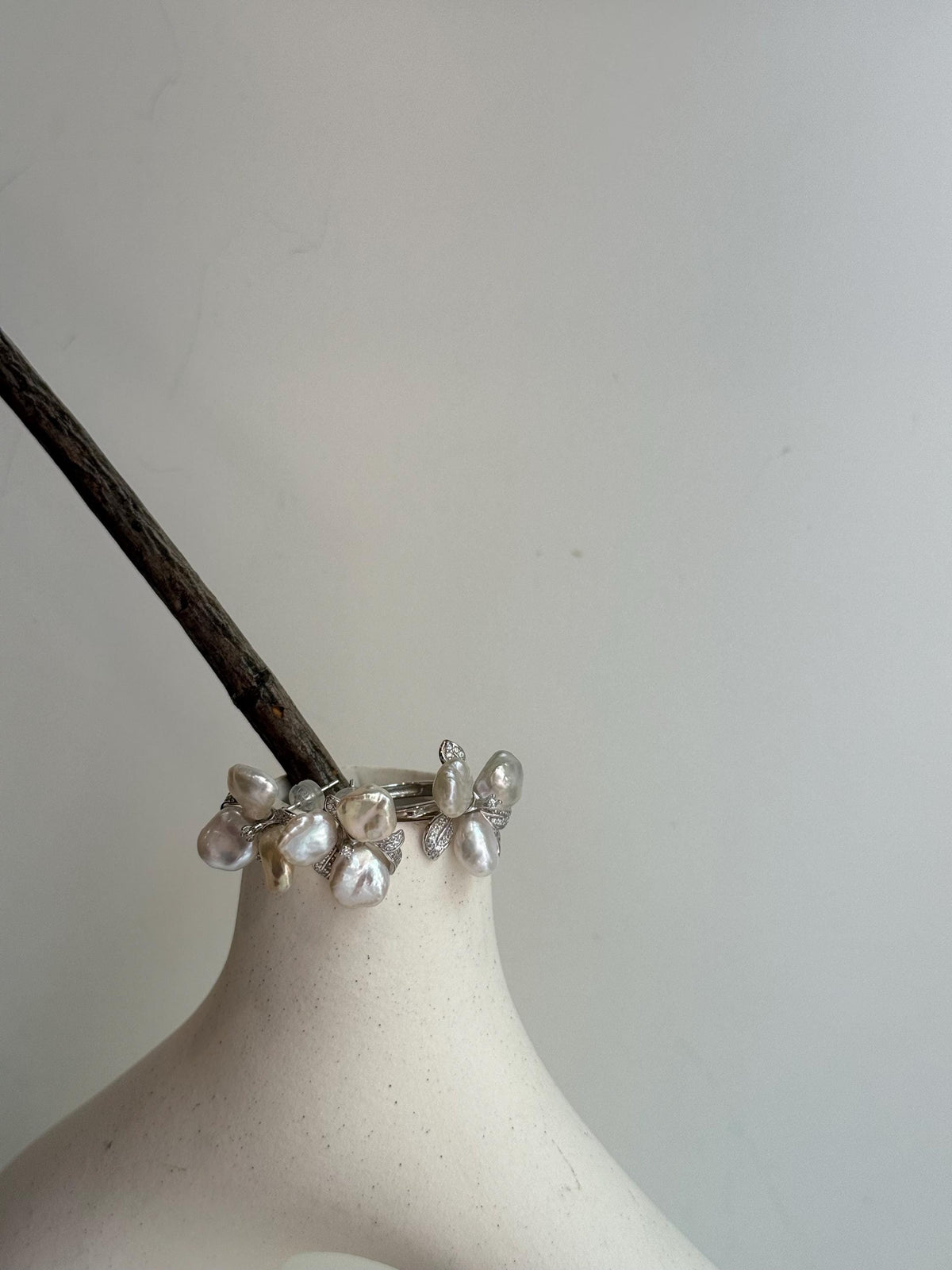 white iridescent Keshi pearls s925 silver floral earrings ring set for her daily wear