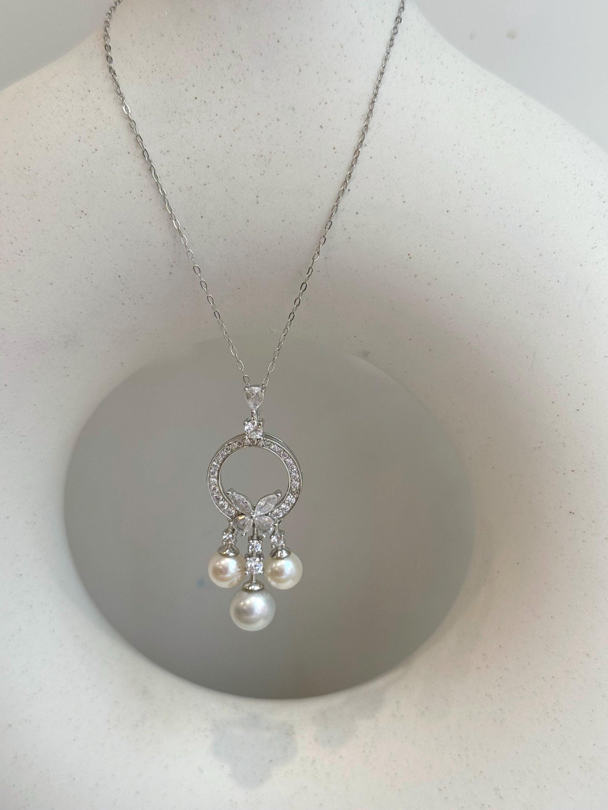 elegant tri Akoya ocean peasls s925 silver floral pendant necklace set for her
