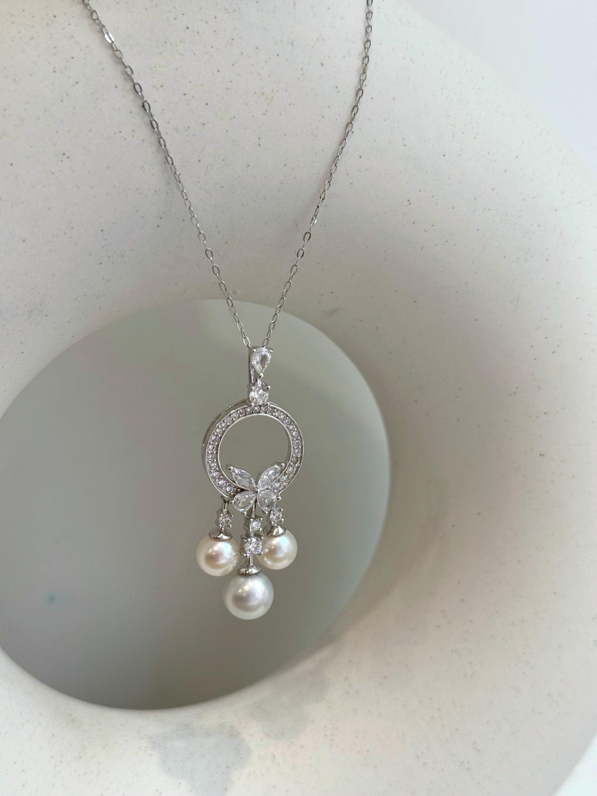 fancy cool tri Akoya ocean peasls s925 silver floral pendant necklace set for her