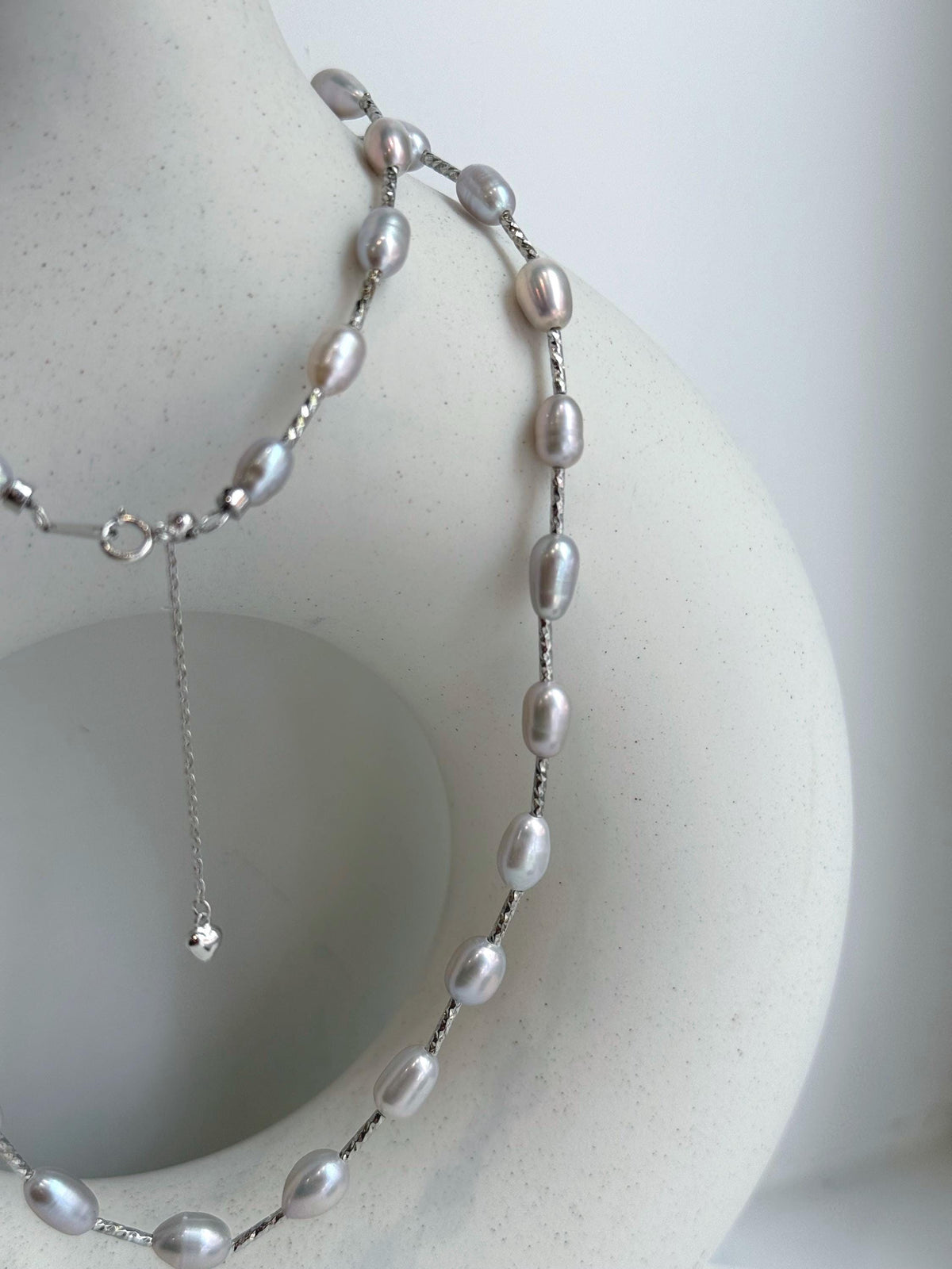freshwater blue silver Keshi pearls s925 silver long necklace set for her