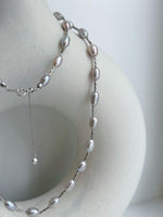 freshwater blue silver Keshi pearls s925 silver long necklace set for her
