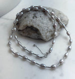 affordable freshwater blue silver Keshi pearls s925 silver long necklace set for her