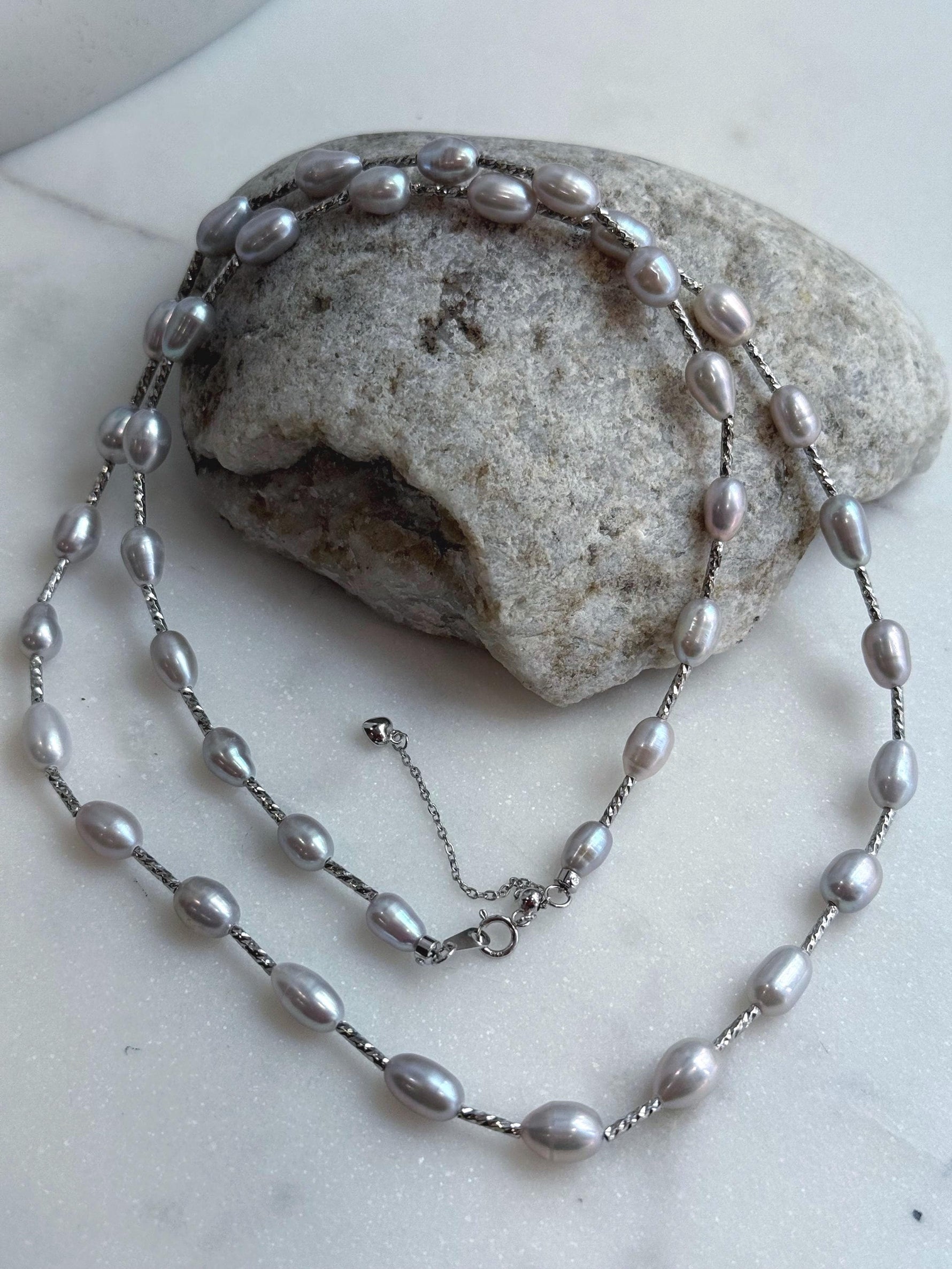 cheap freshwater blue silver Keshi pearls s925 silver long necklace set for her