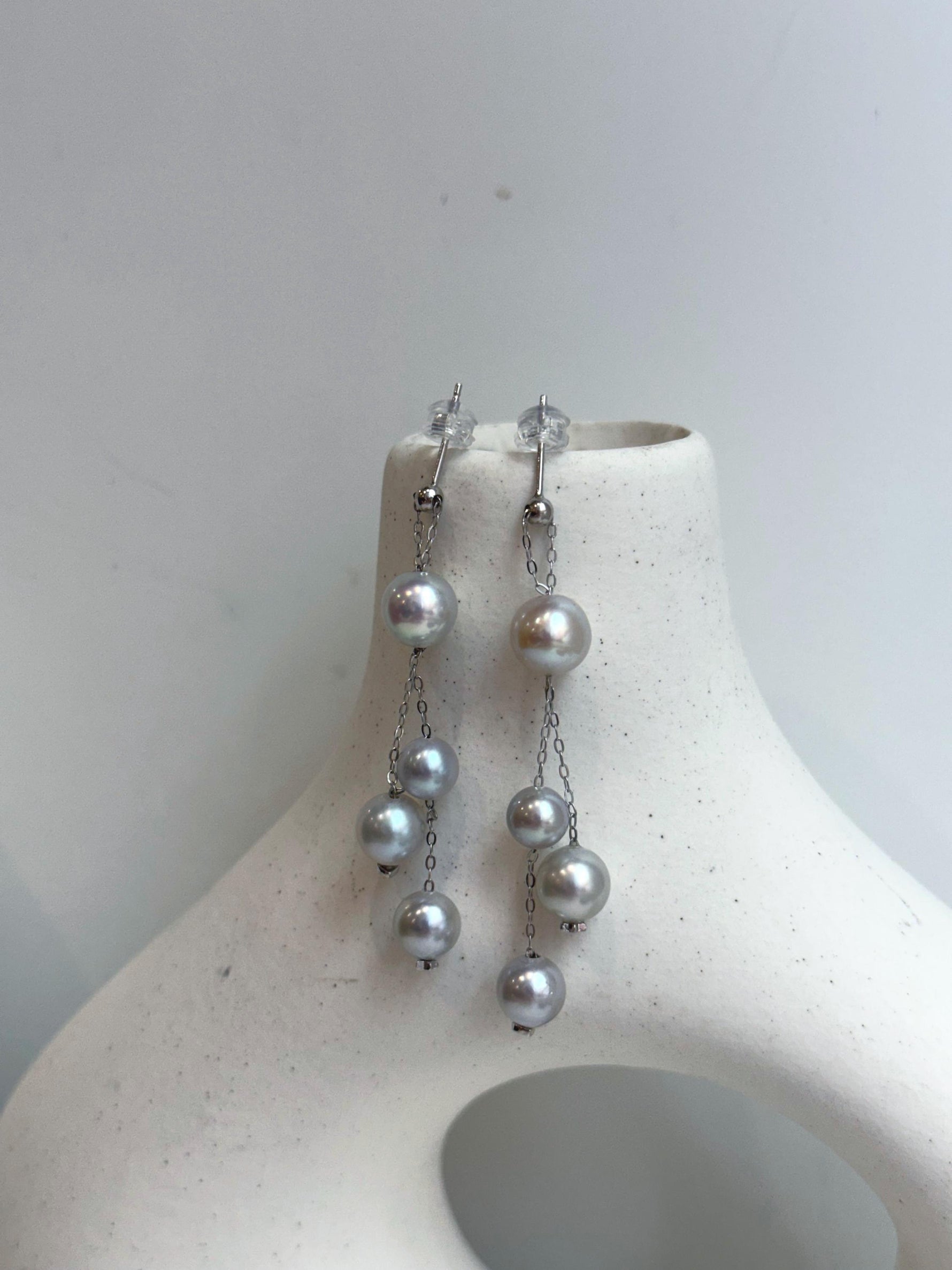 Akoya blue silver ocean pearls s925 silver earrings chandeliers for her birthday