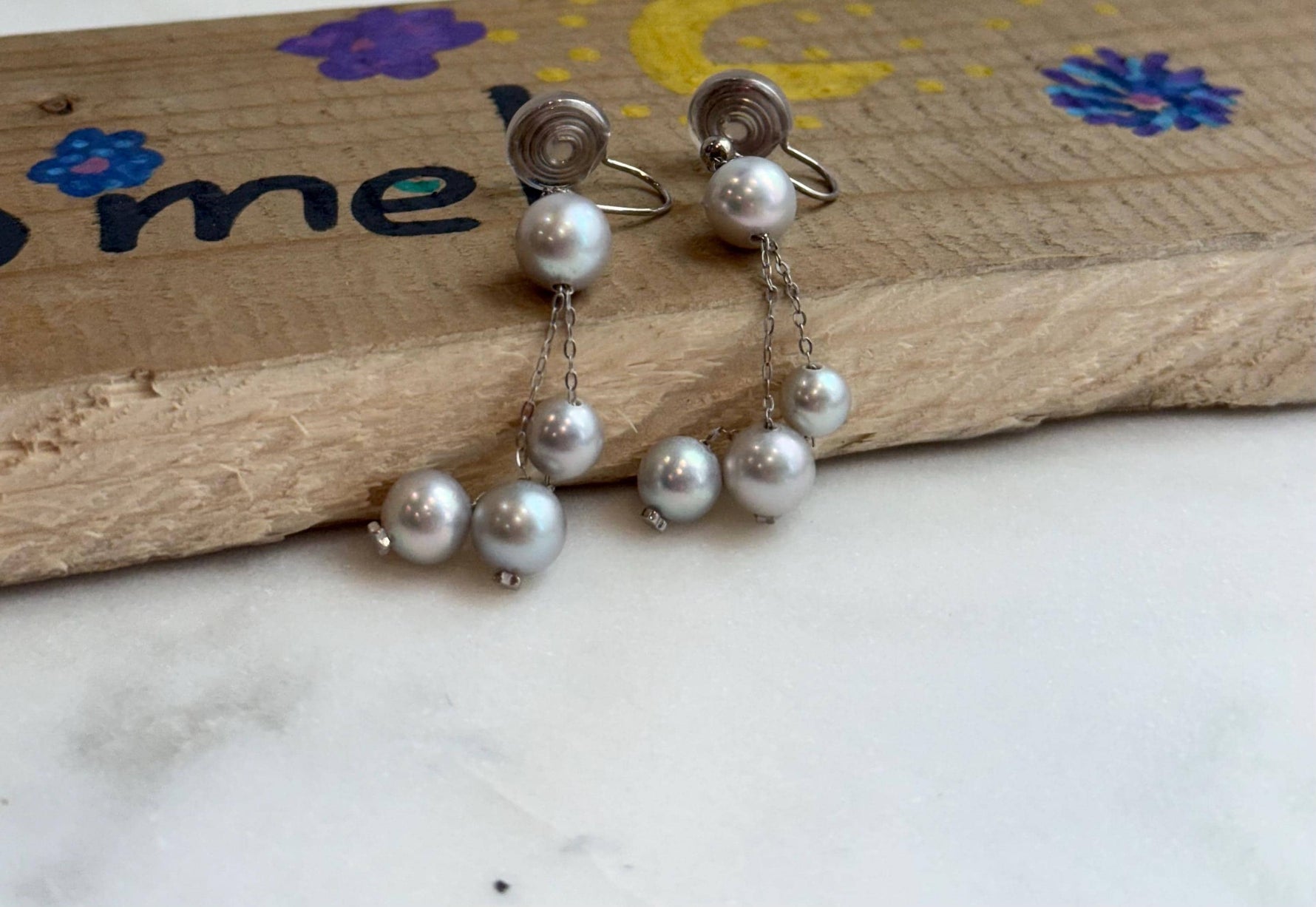 Akoya blue silver ocean pearls s925 silver earrings clips chandeliers for her anniversary