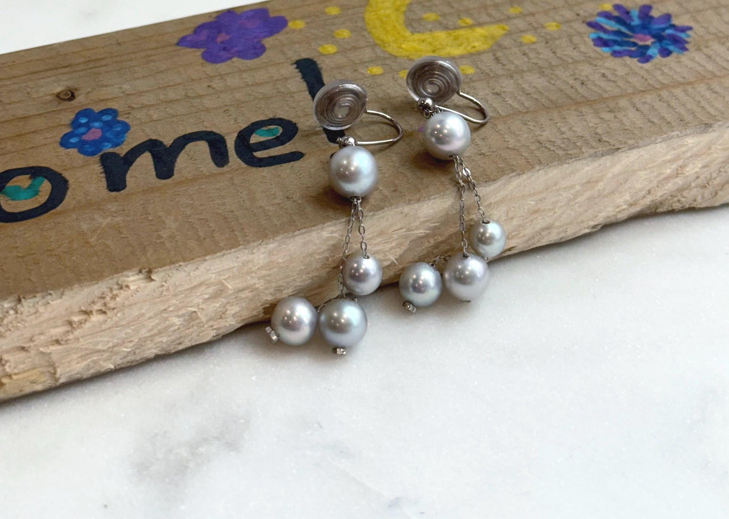 Akoya blue silver ocean pearls s925 silver earrings clips chandeliers for her birthday