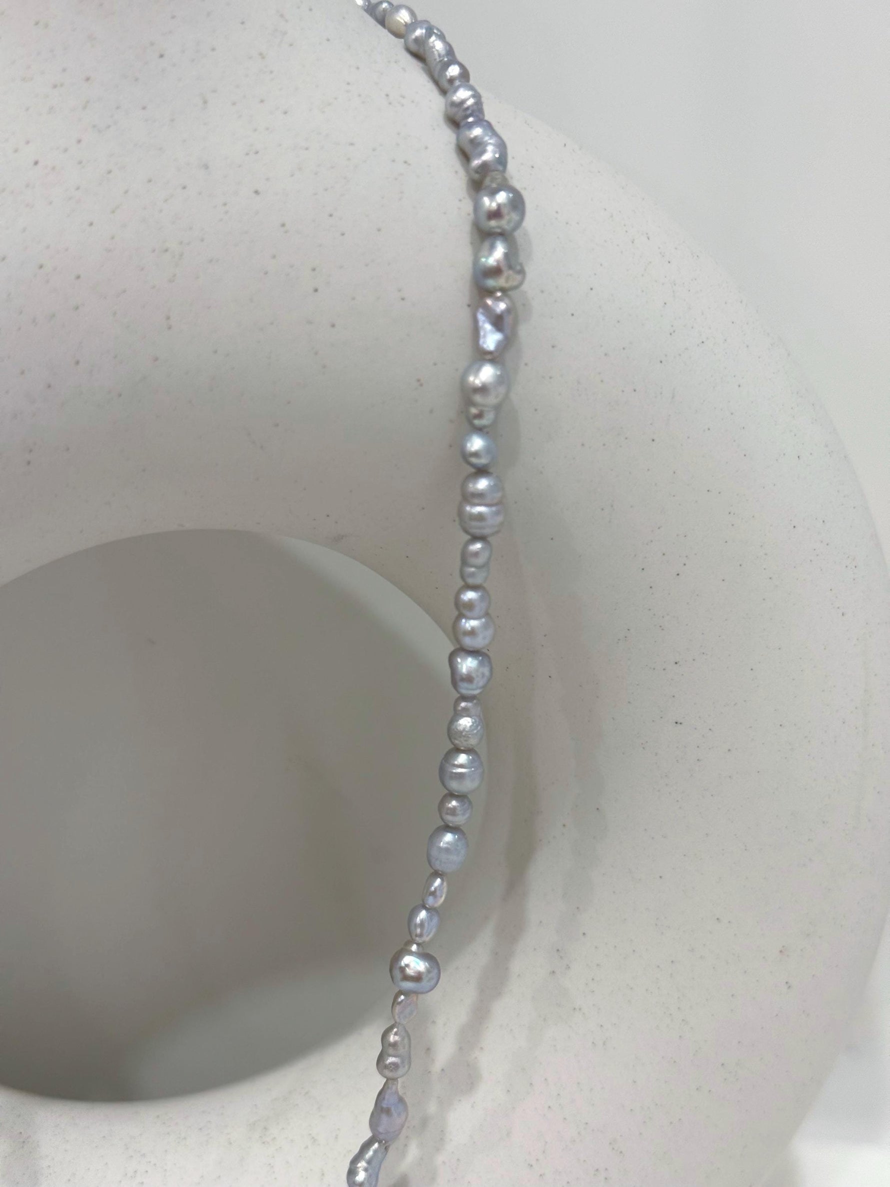 freshwater silver iridescent Keshi pearls s925 silver necklace strand for her