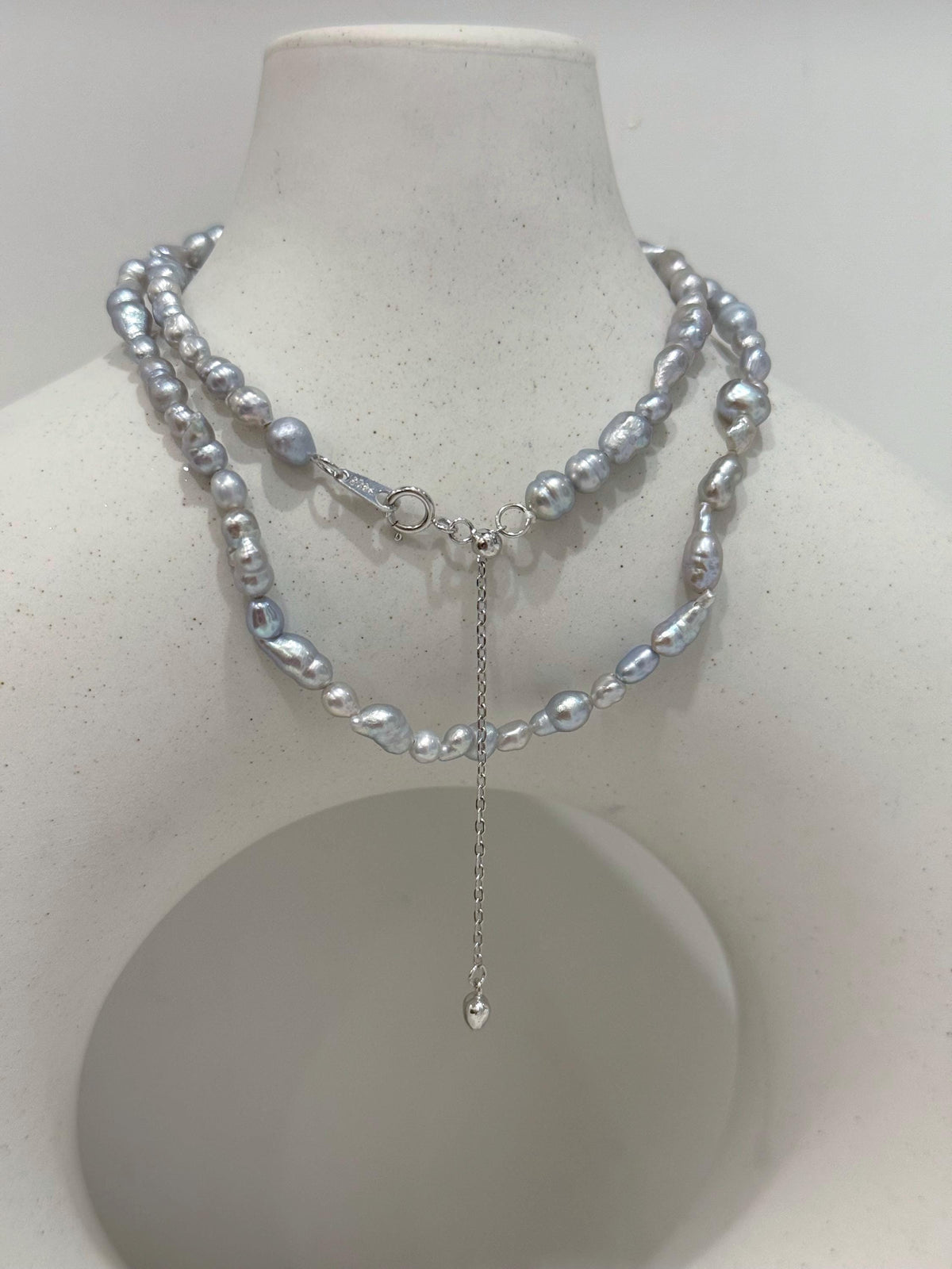freshwater silver iridescent Keshi pearls s925 silver necklace strand for her office wear