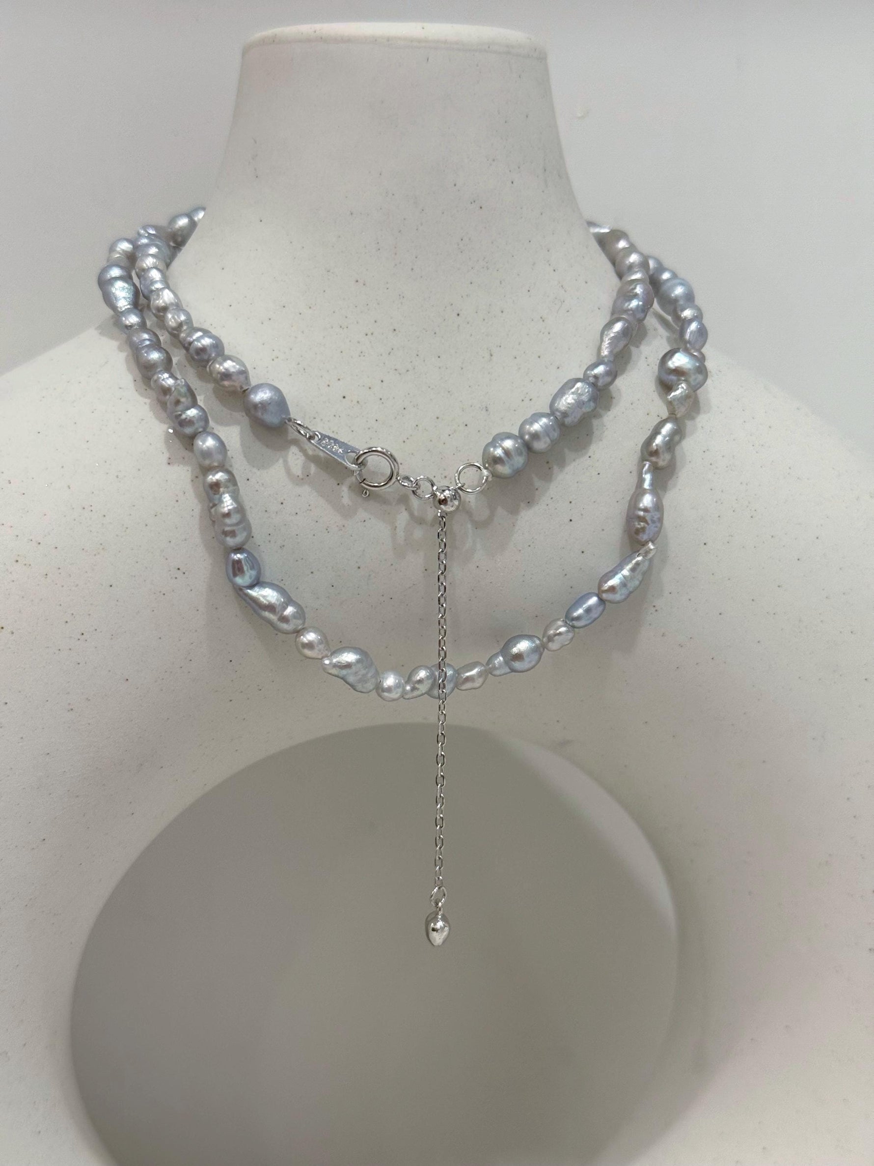 freshwater silver iridescent Keshi pearls s925 silver necklace strand for her office wear
