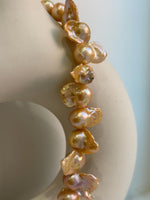 fancy peach gold freshwater baroque pearls s925 silver necklace strand for her holiday gift