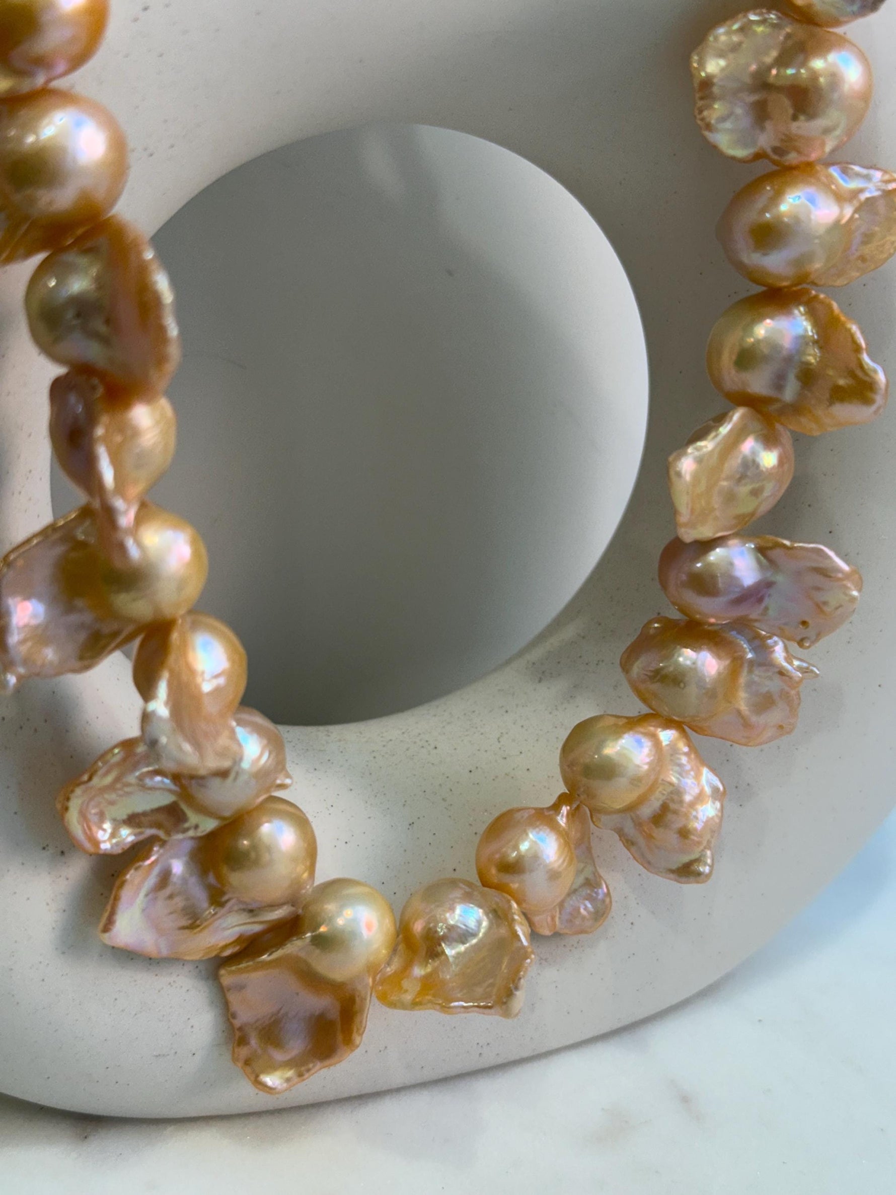 fancy peach gold freshwater baroque pearls s925 silver necklace strand for her
