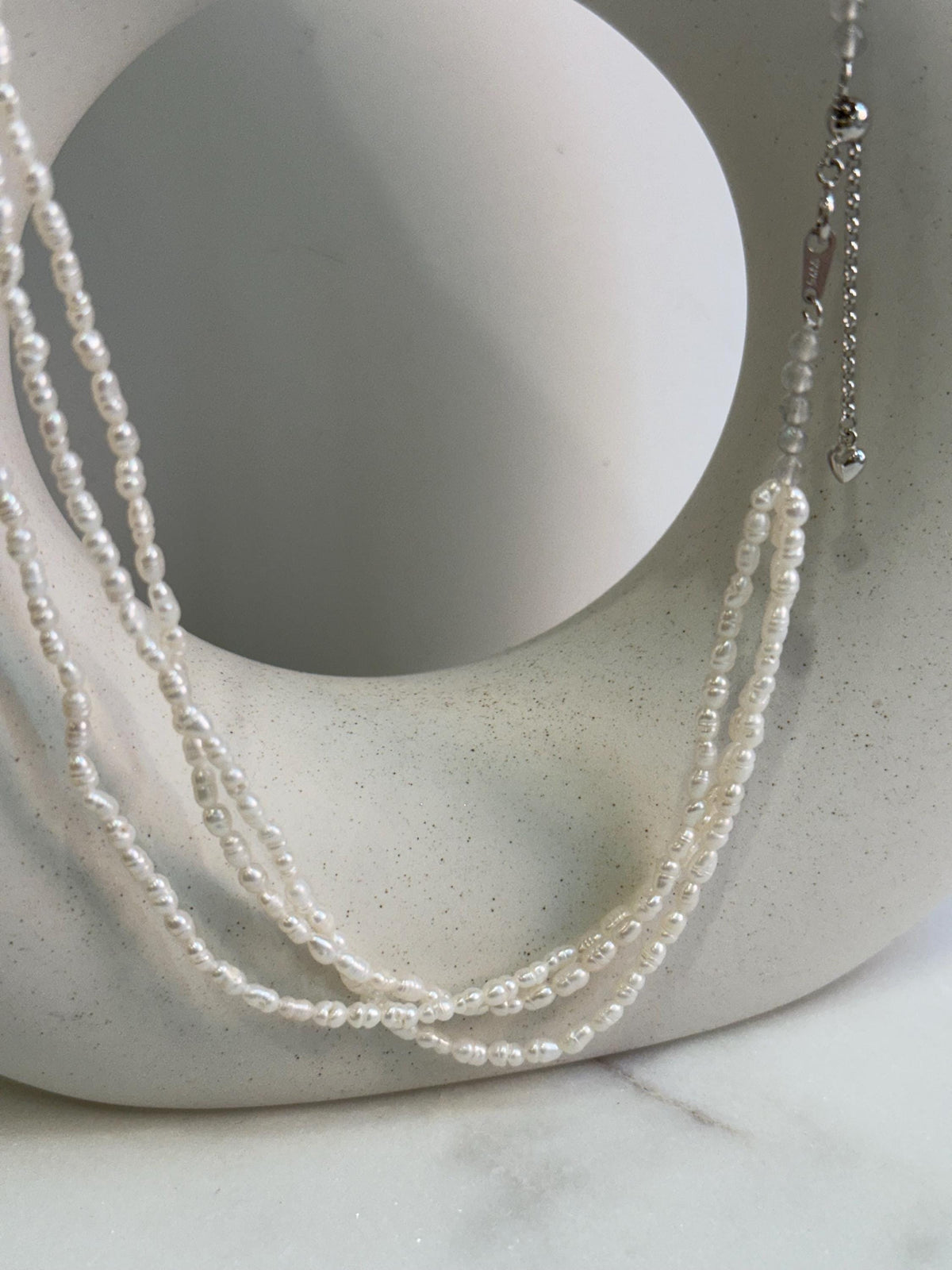 3-layers white freshwater Keshi small rice pearls s925 silver necklace strand for her birthday