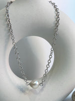 Australian Ocean white baroque pearl S925 silver extremely thick chain necklace set for her birthday