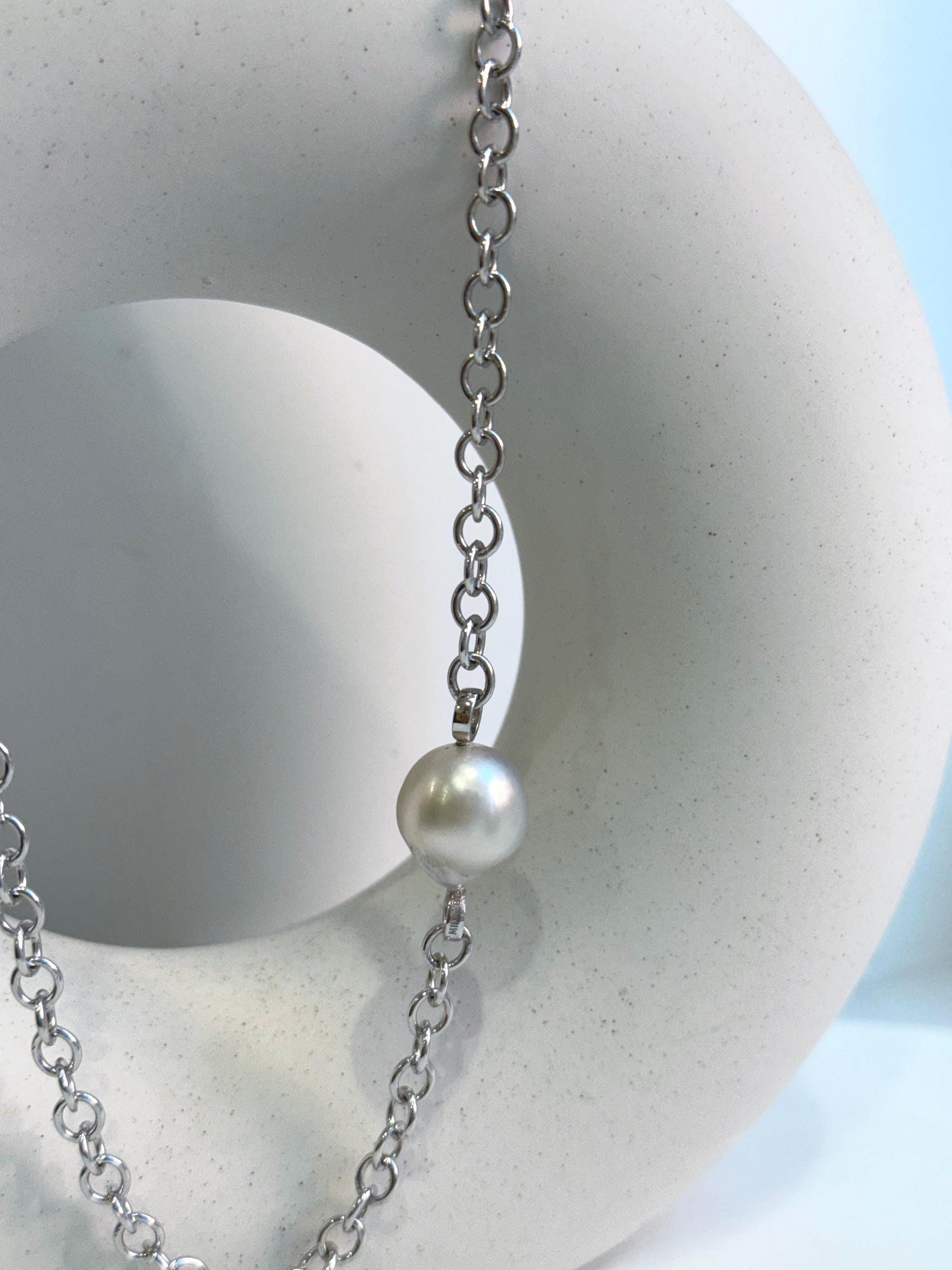 Australian Ocean white baroque pearl S925 silver extremely thick chain necklace set for her anniversary