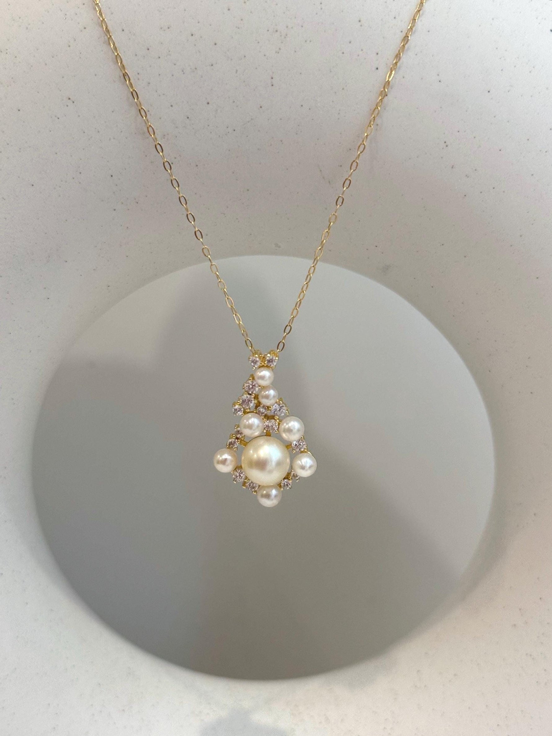affordable Akoya ocean pearls s925 silver vintage pendant necklace set for her