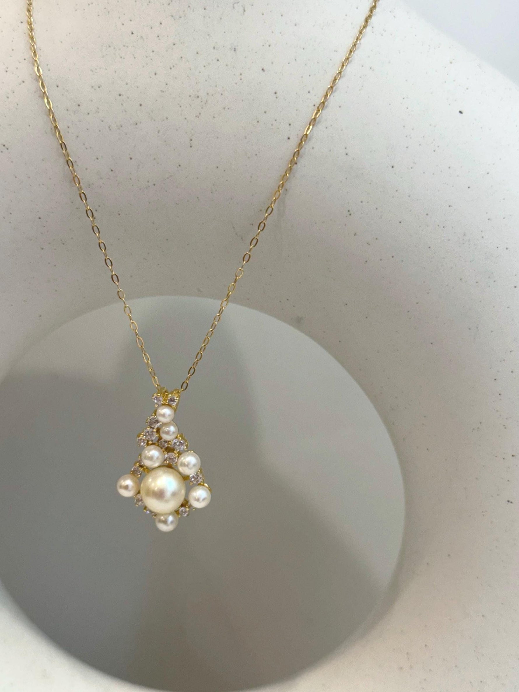 unique Akoya ocean pearls s925 silver vintage pendant necklace set for her