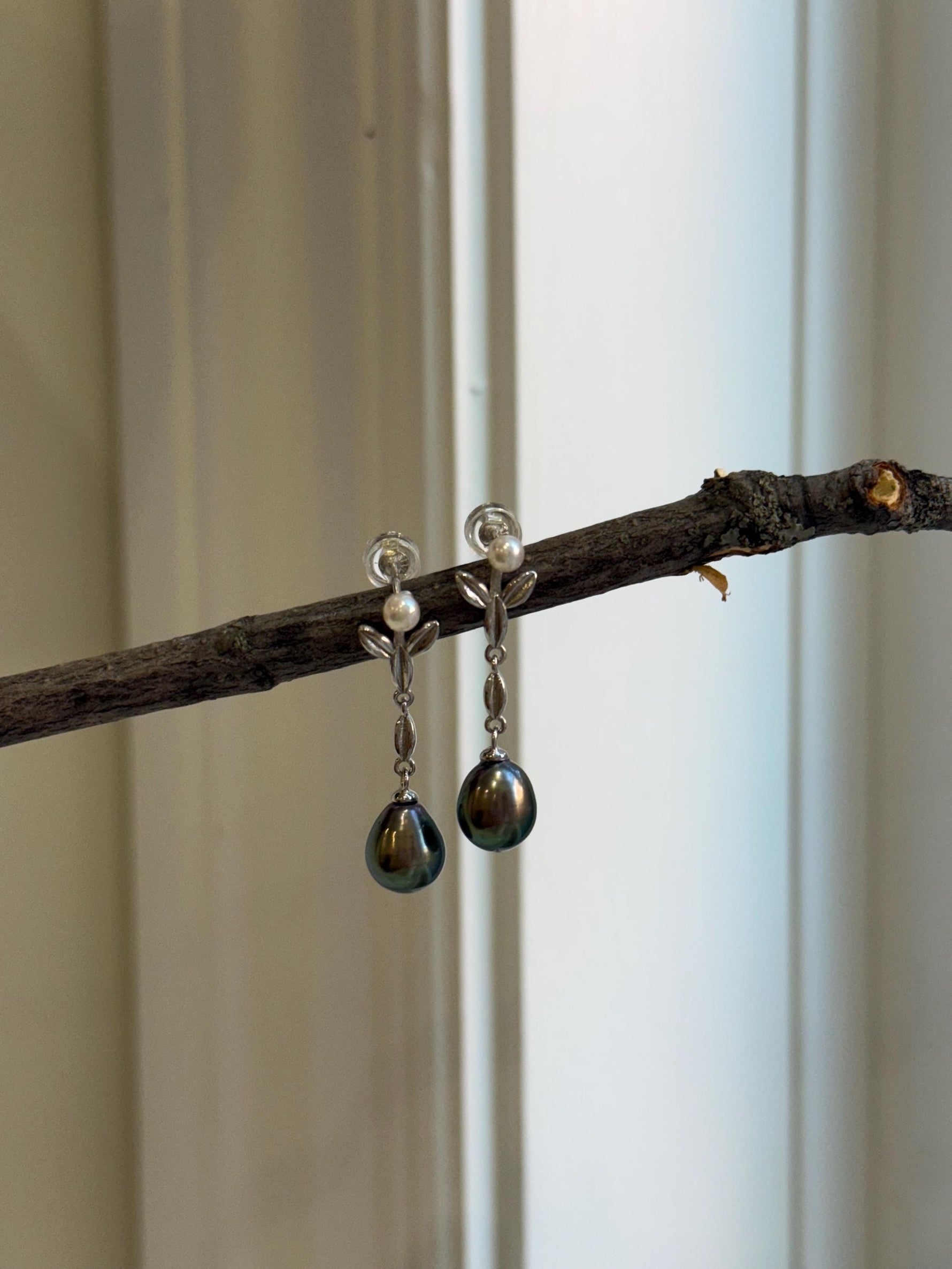 Tahitian Peacock green pearls Akoya ocean pearls s925 silver earrings for her daily wear