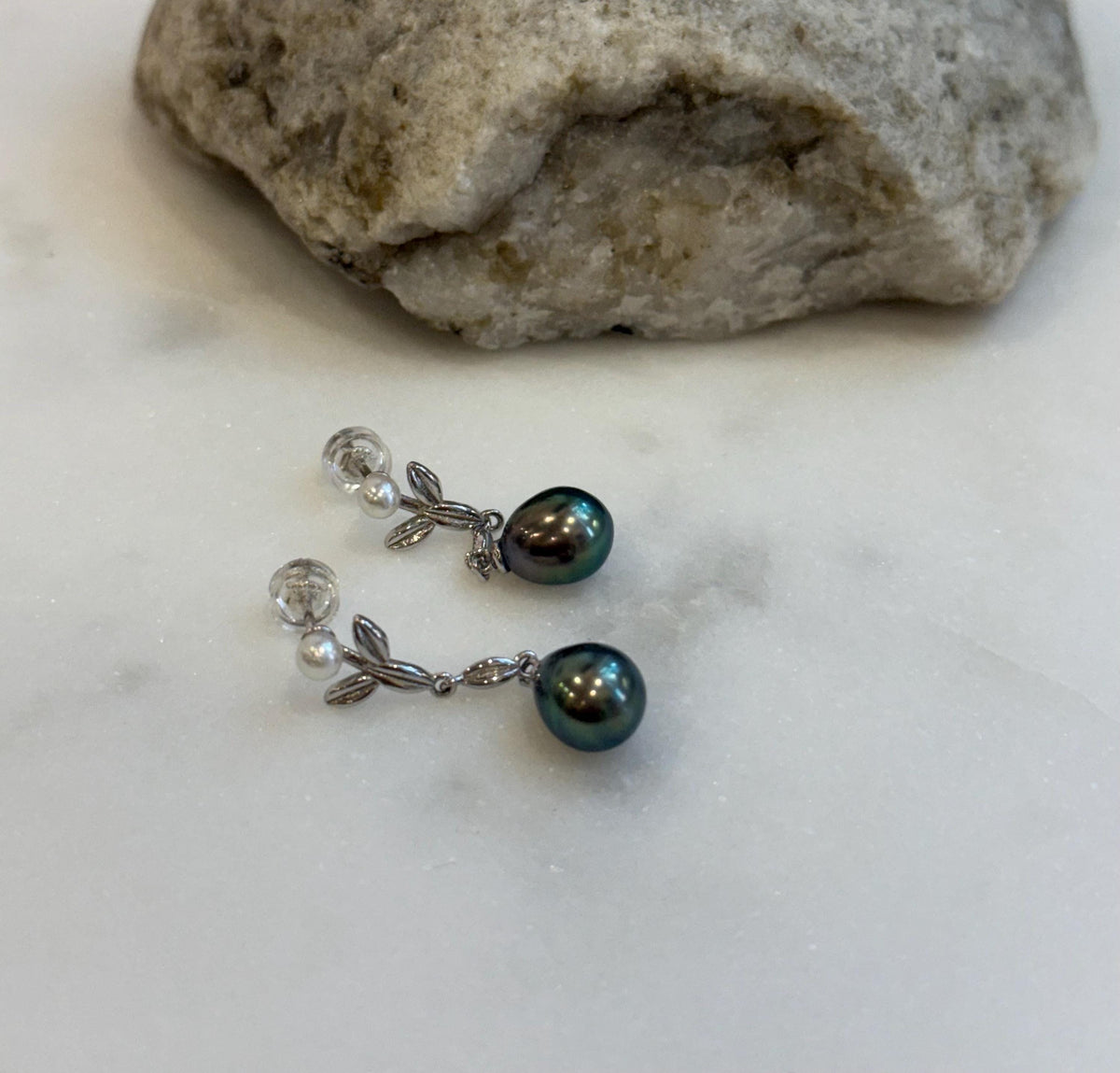 4pcs Tahitian extremelystrong luster peacock green natural ocean pearls Akoya pearls s925 silver earrings. Gift for her.7.8mm
