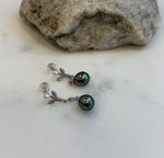 4pcs Tahitian extremelystrong luster peacock green natural ocean pearls Akoya pearls s925 silver earrings. Gift for her.7.8mm