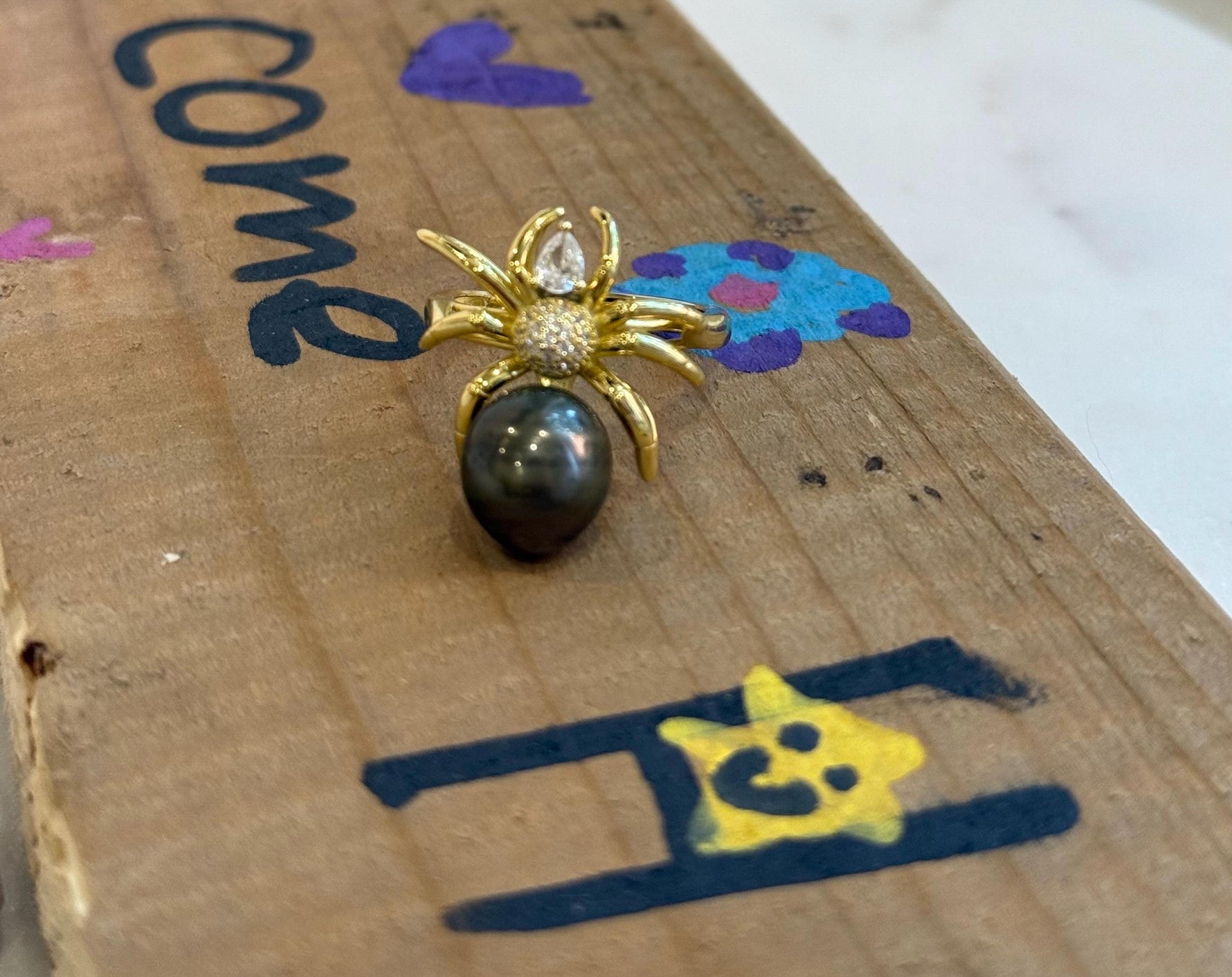 Tahitian Pearls S925 silver spider adjustable ring for her anniversary