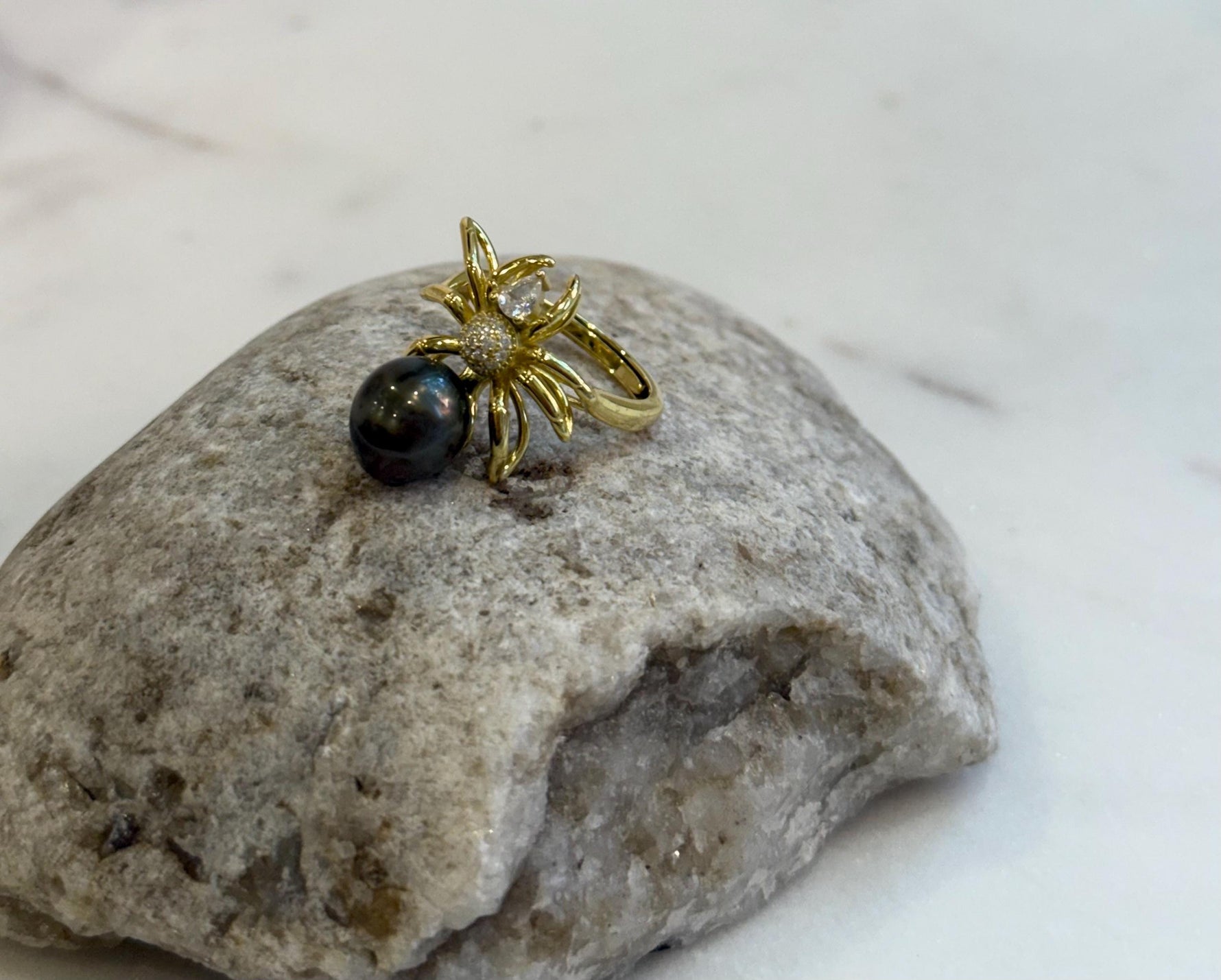 Tahitian Pearls S925 silver spider adjustable ring for her birthday