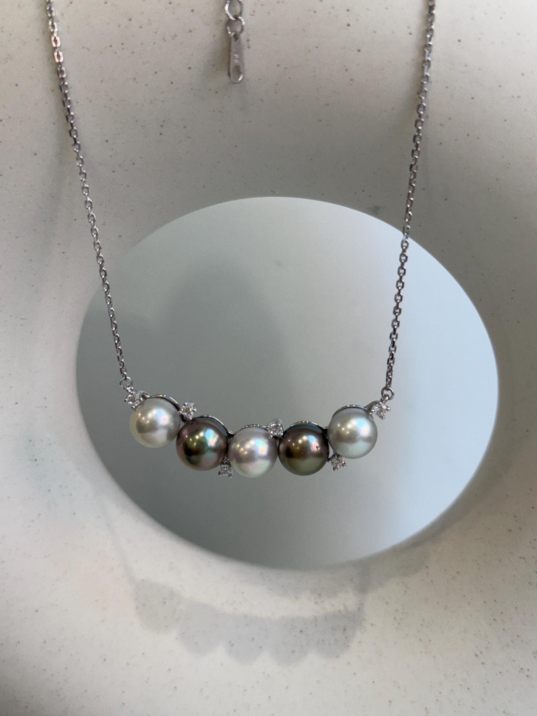 Akoya multicolored 5pcs ocean pearls s925 silver necklace pendant necklace set for her retirement