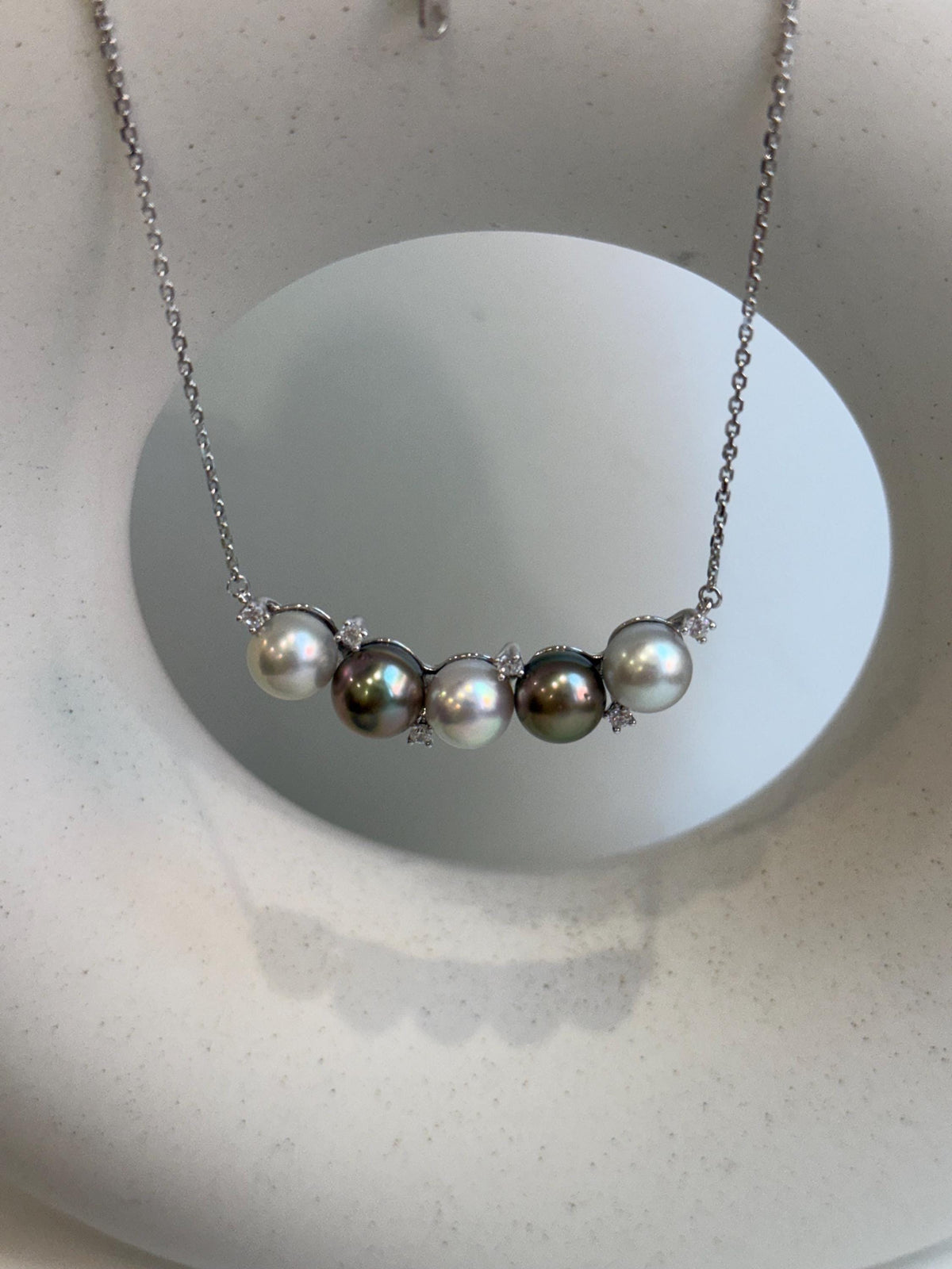 Akoya multicolored 5pcs ocean pearls s925 silver necklace pendant necklace set for her engagement