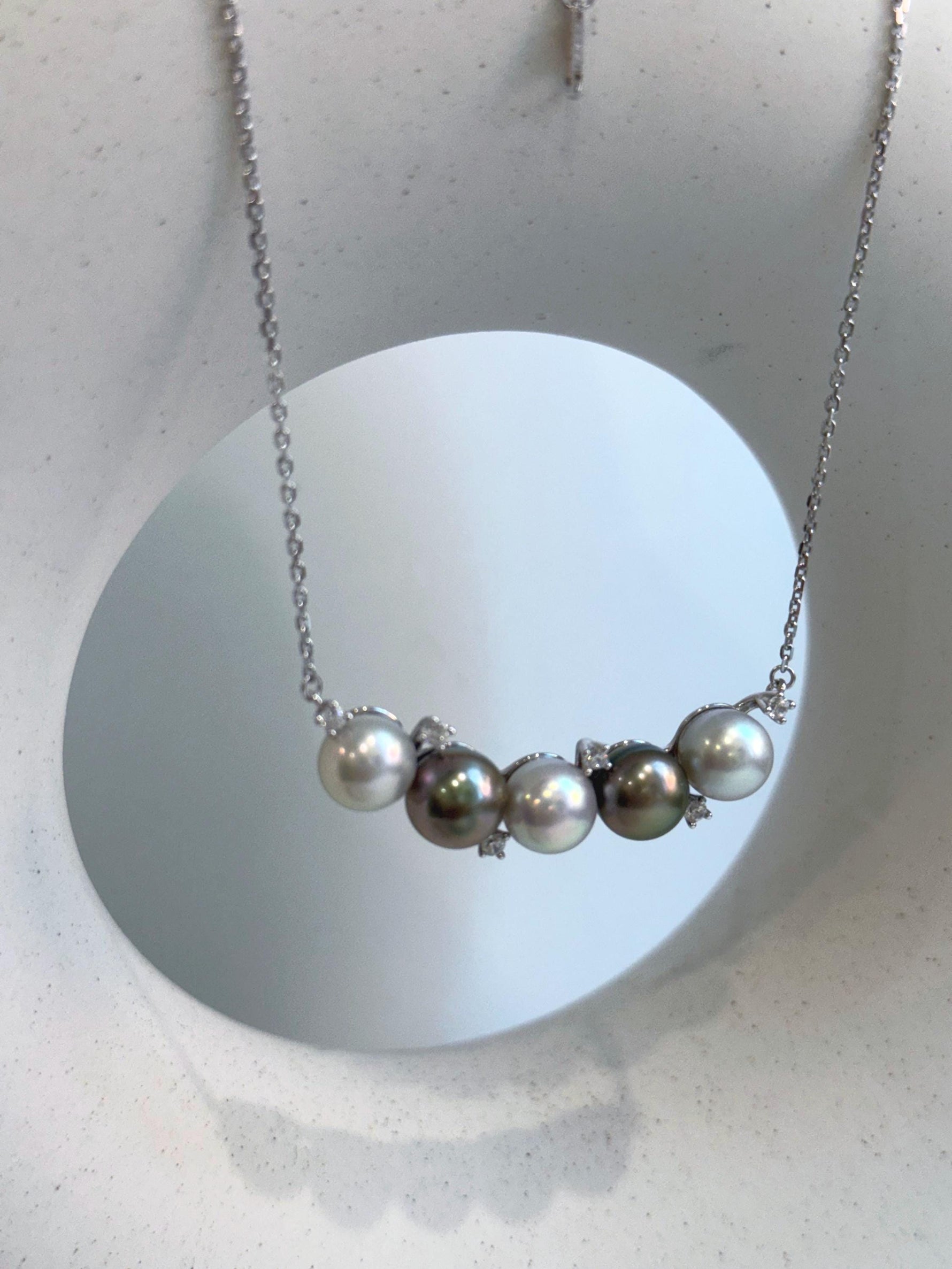 Akoya multicolored 5pcs ocean pearls s925 silver necklace pendant necklace set for her