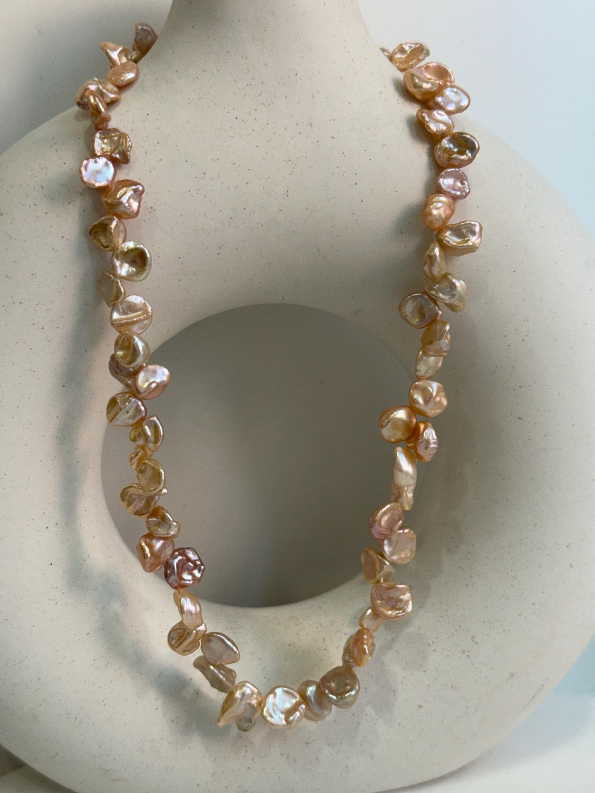 metallic peach lavender petal Keshi pearls s925 silver necklace strand for her graduation