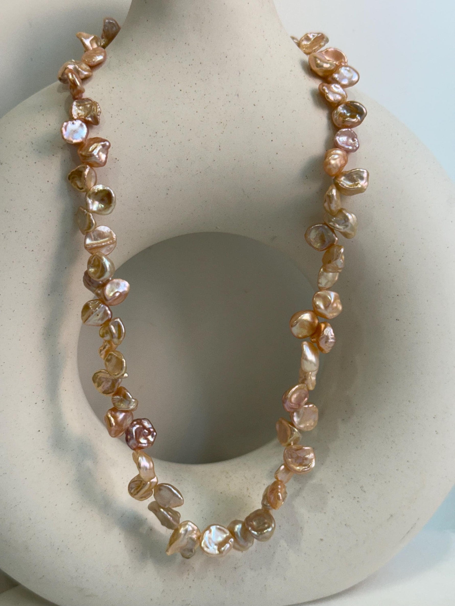 metallic peach lavender petal Keshi pearls s925 silver necklace strand for her graduation