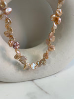metallic peach lavender petal Keshi pearls s925 silver necklace strand for her anniversary