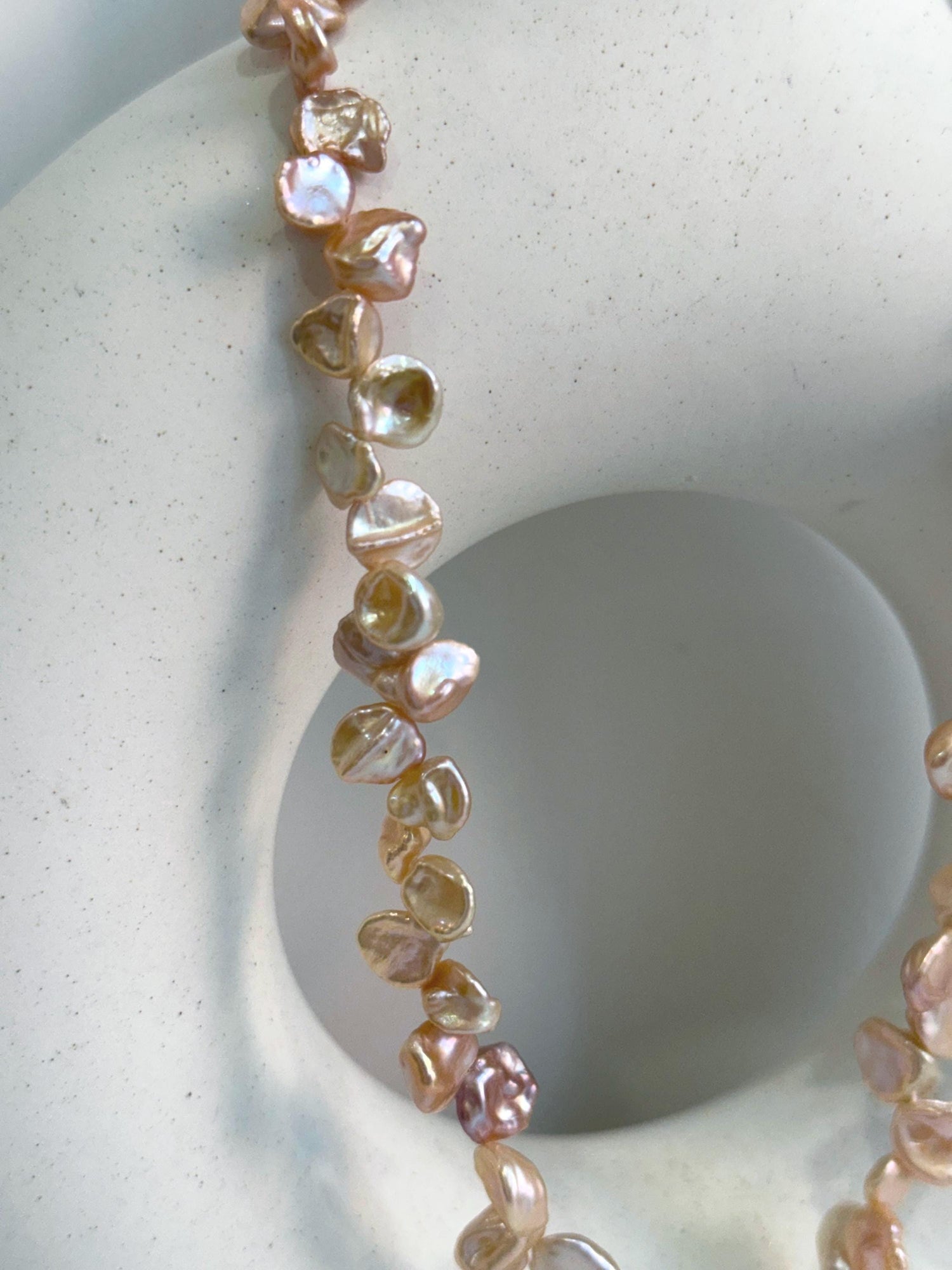 metallic peach lavender petal Keshi pearls s925 silver necklace strand for her