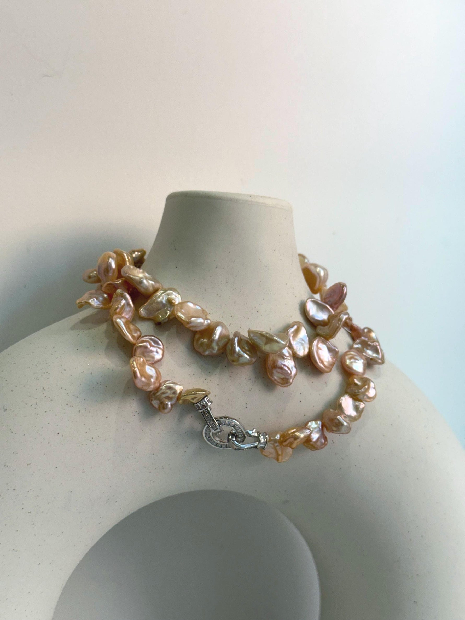 metallic peach lavender petal Keshi pearls s925 silver necklace strand for her holiday gift