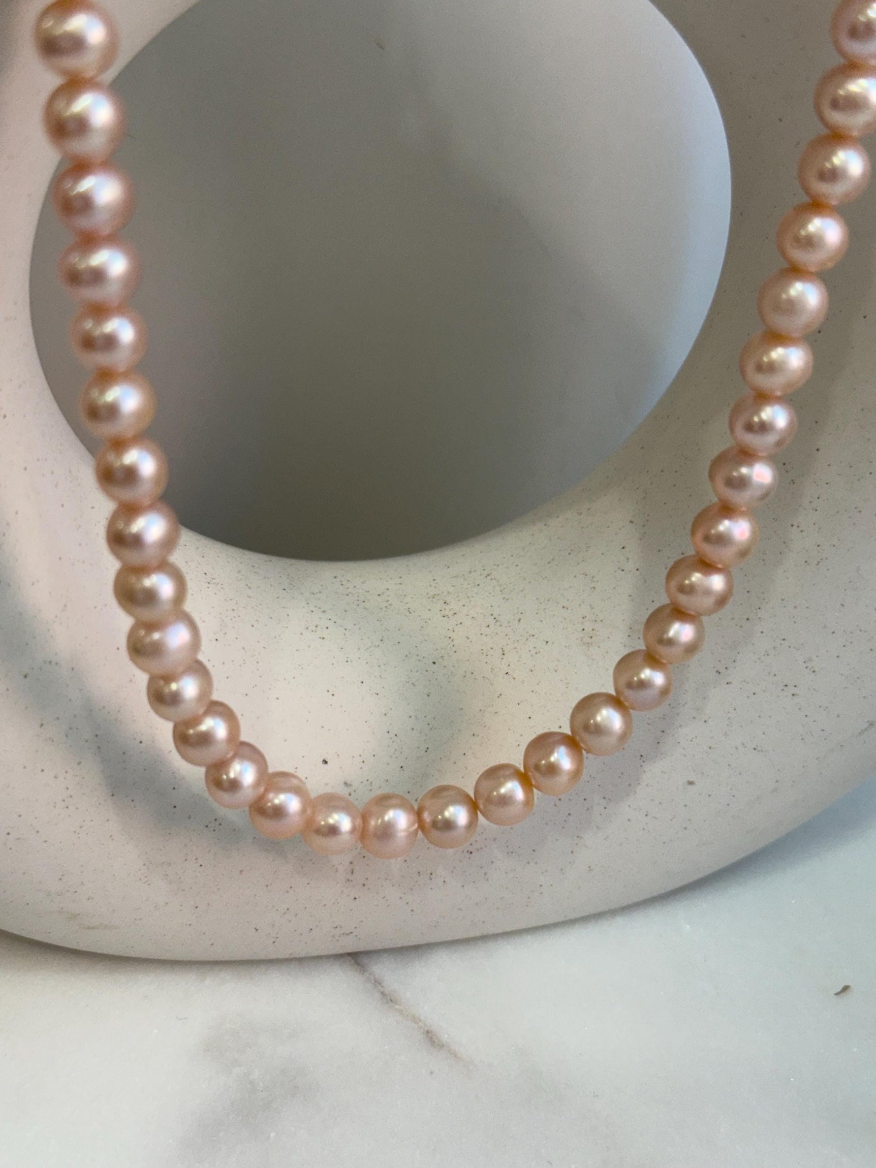 peach Rose freshwater pearls s925 silver necklace strand for her office wear