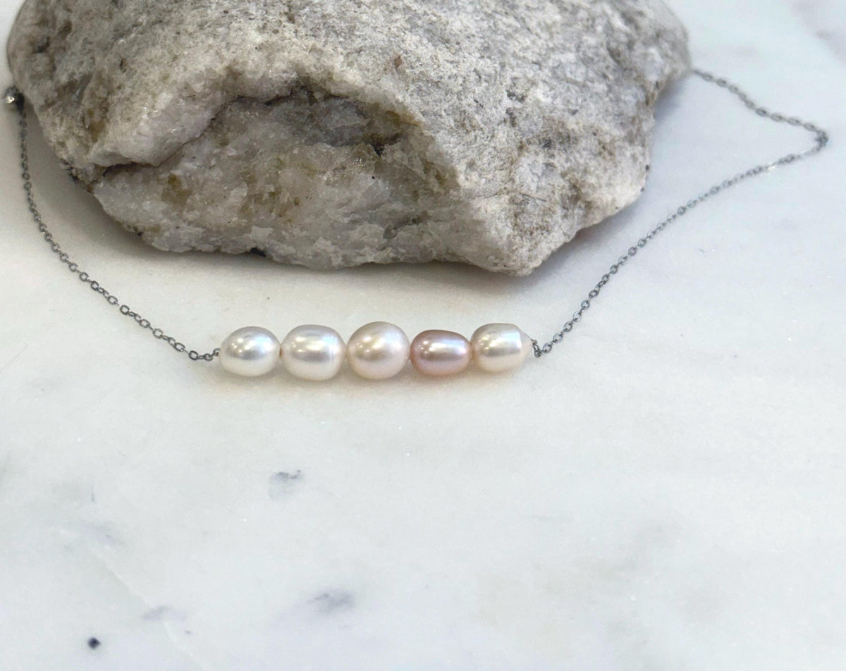 affordable 5pcs Freshwater ivory rose Keshi pearls s925 silver balancing necklace set for her