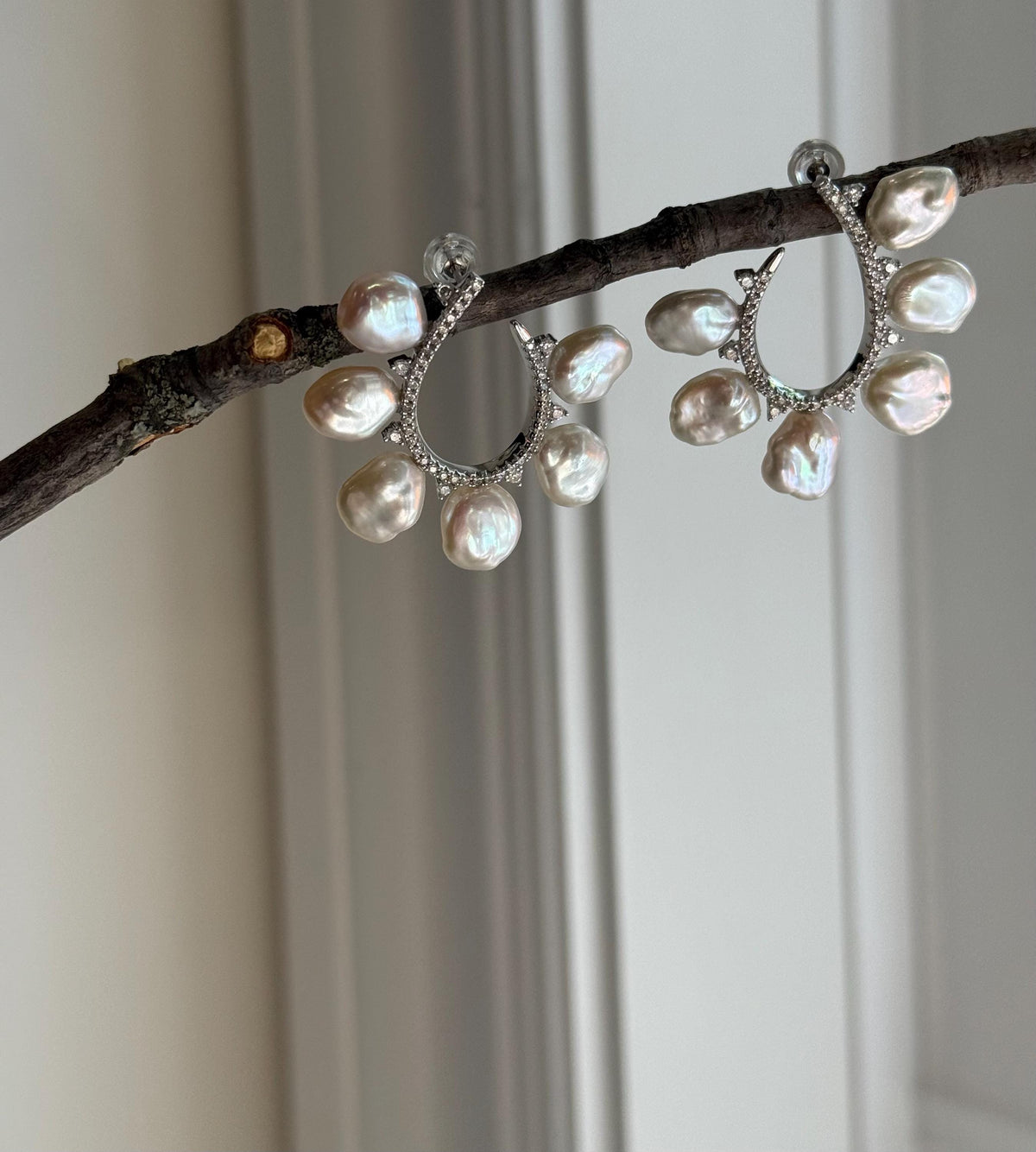 whole set white iridescent Keshi pearls s925 silver earrings pendant necklace set for her holiday gift