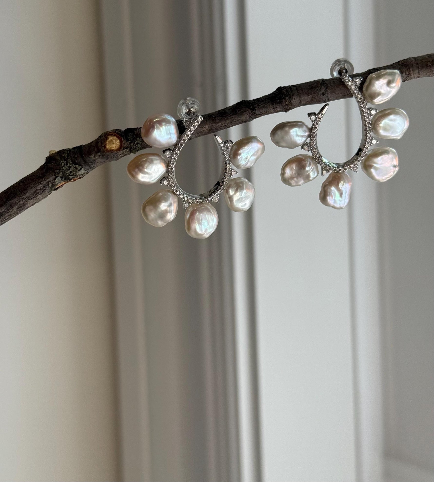 whole set white iridescent Keshi pearls s925 silver earrings pendant necklace set for her holiday gift