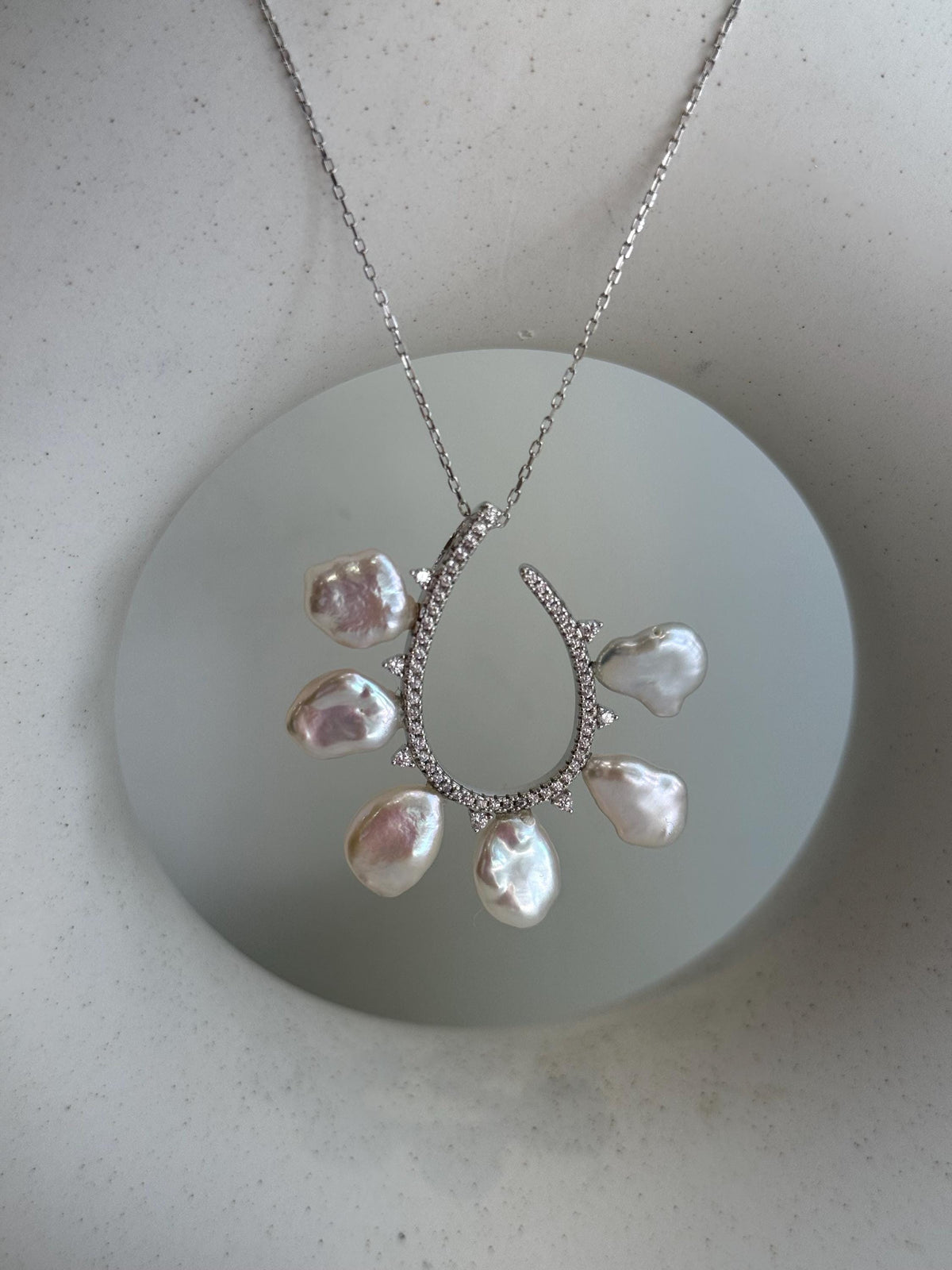 whole set white iridescent Keshi pearls s925 silver earrings pendant necklace set for her office wear