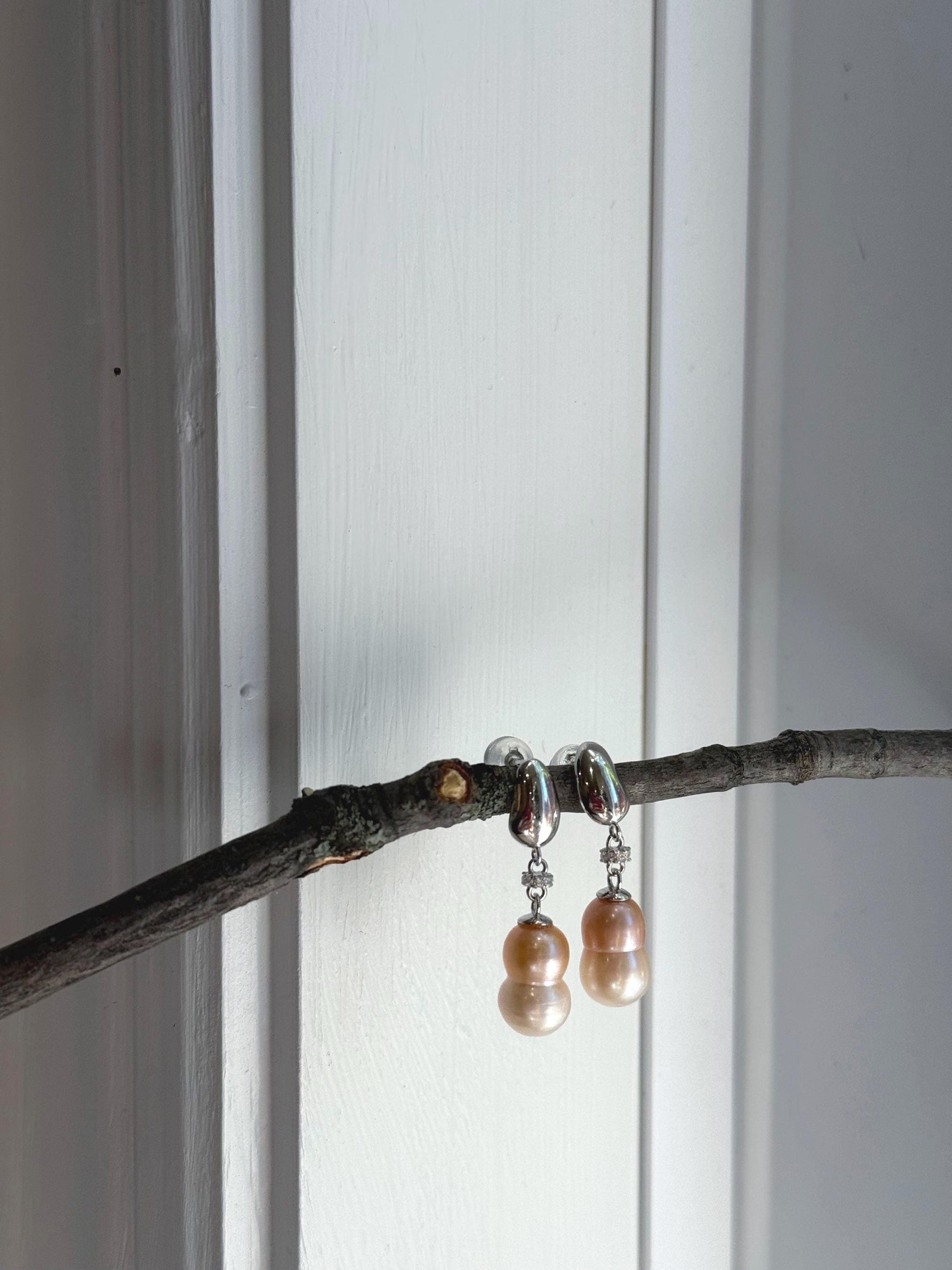 Strong Luster pink rose Peanut Keshi pearls S925 silver earrings hoops drop daily office Earrings. 7.7-7.9mm